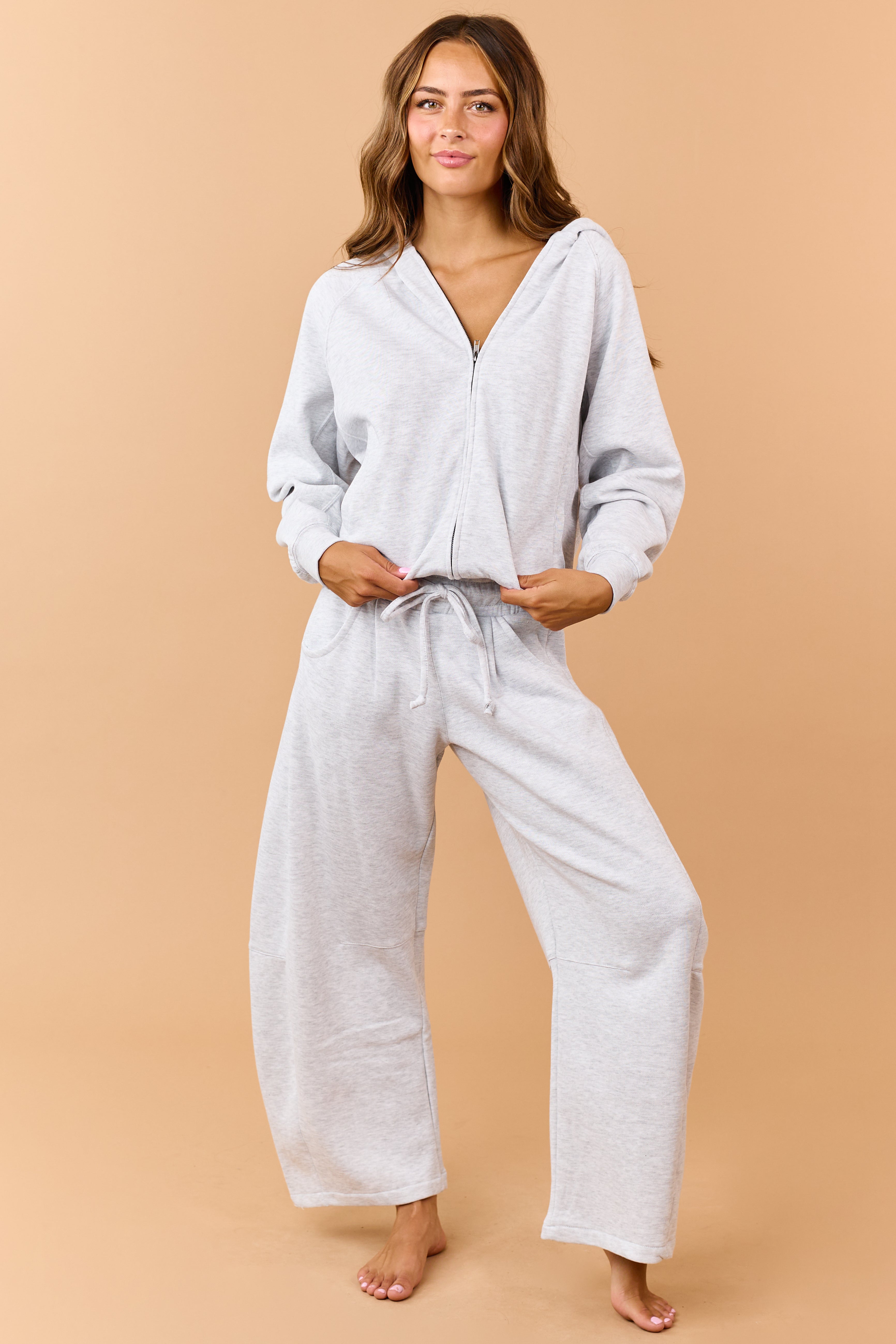 Heather Grey Fleece Baggy Barrel Sweatpants