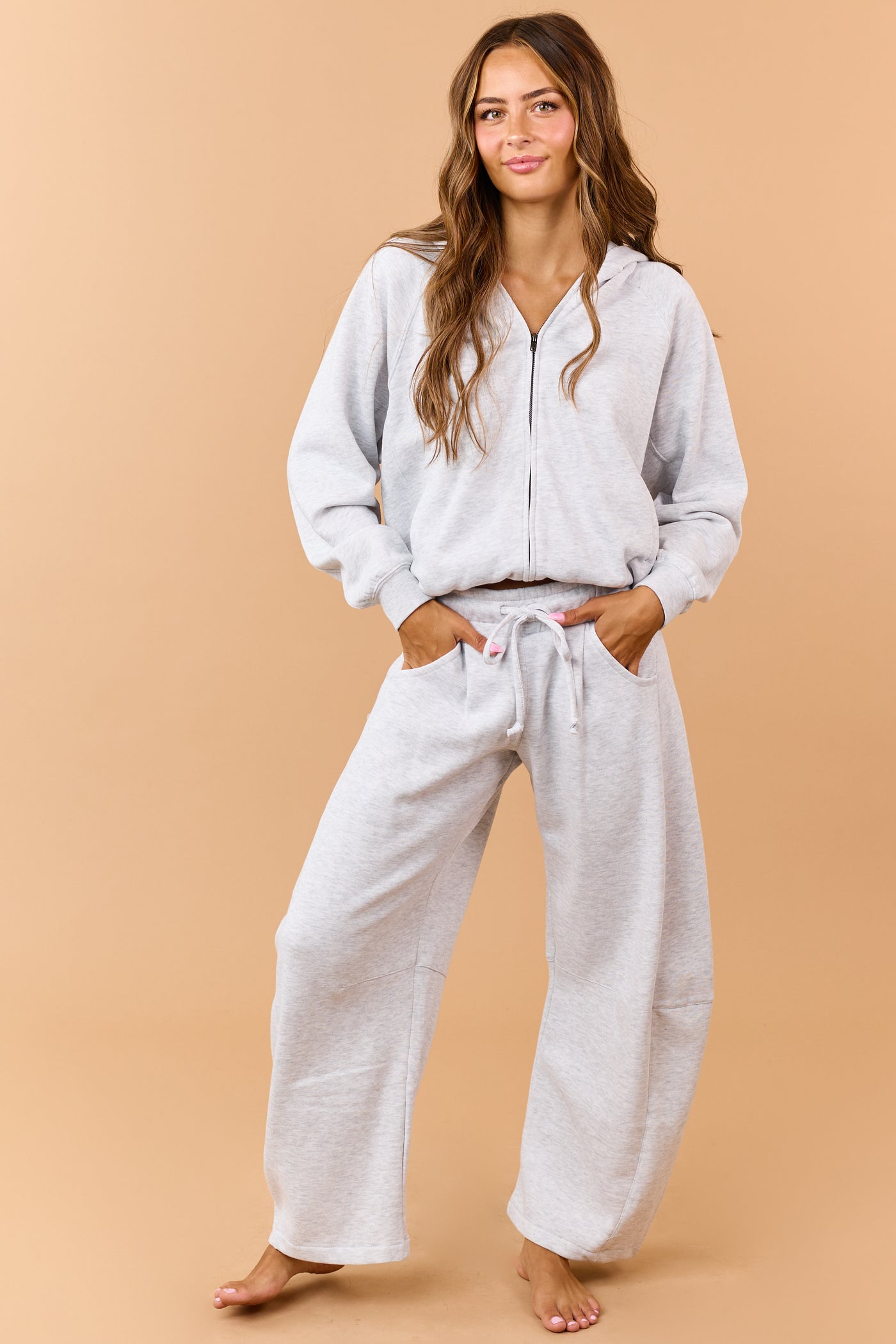 Heather Grey Fleece Baggy Barrel Sweatpants