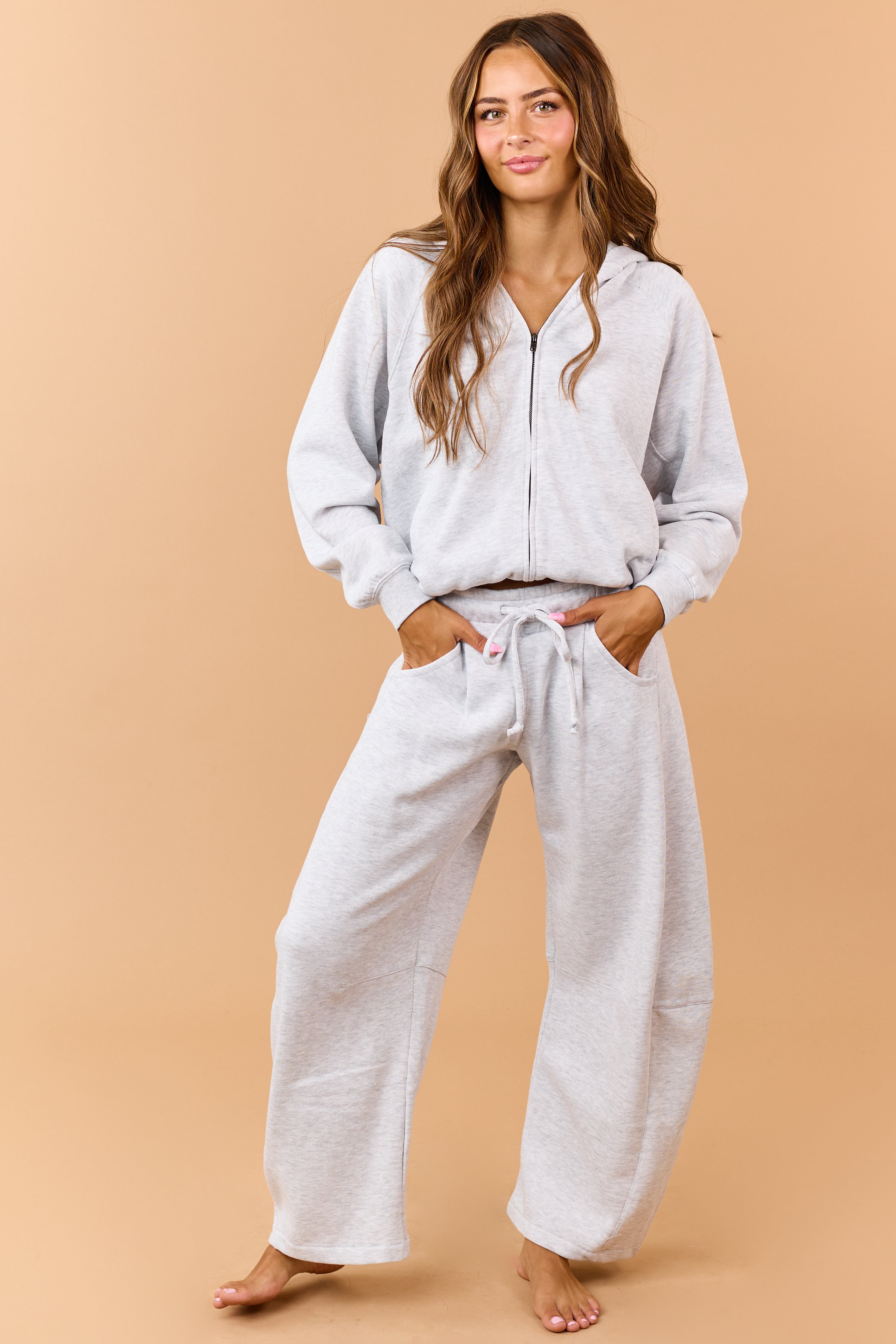 Heather Grey Fleece Baggy Barrel Sweatpants