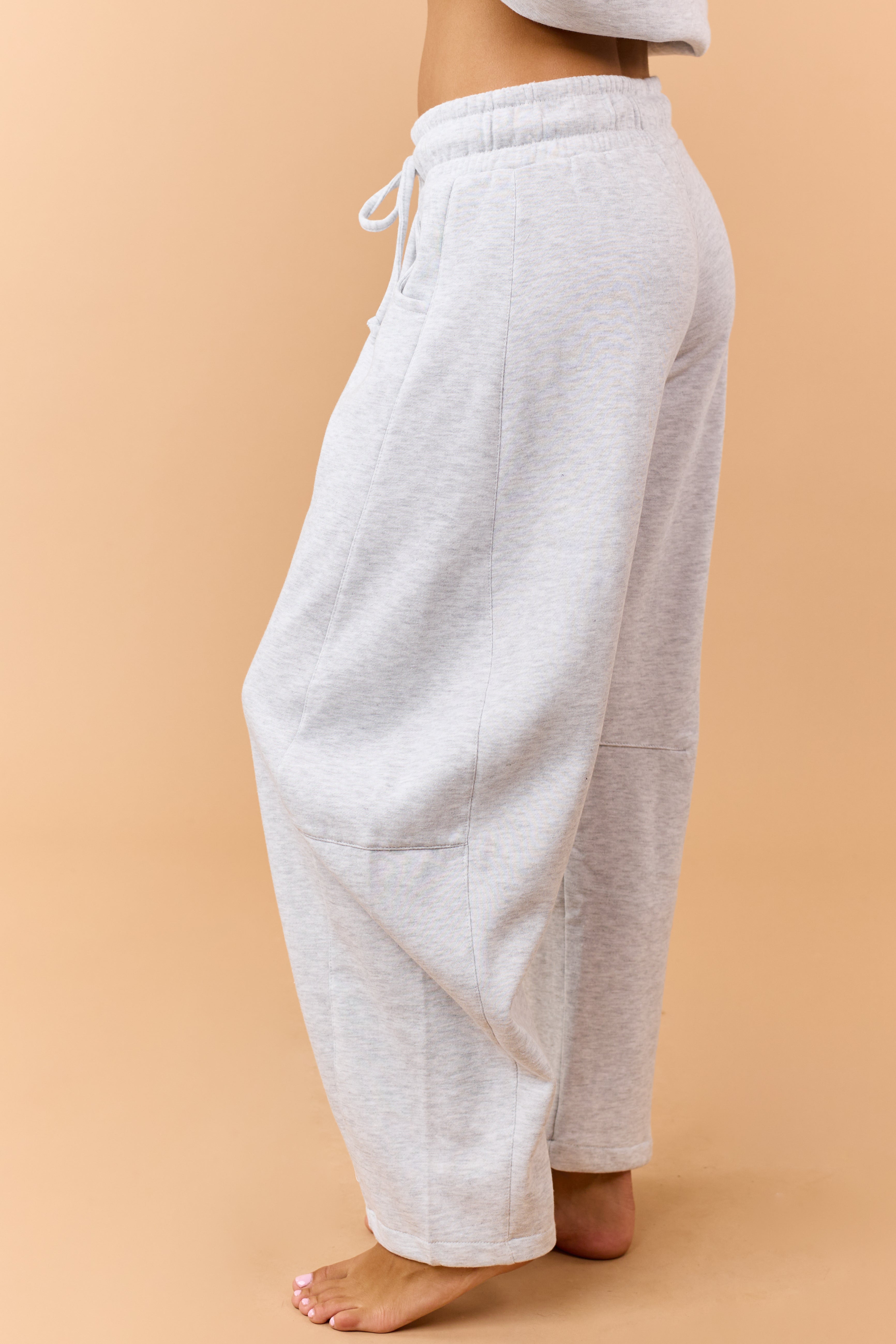 Heather Grey Fleece Baggy Barrel Sweatpants