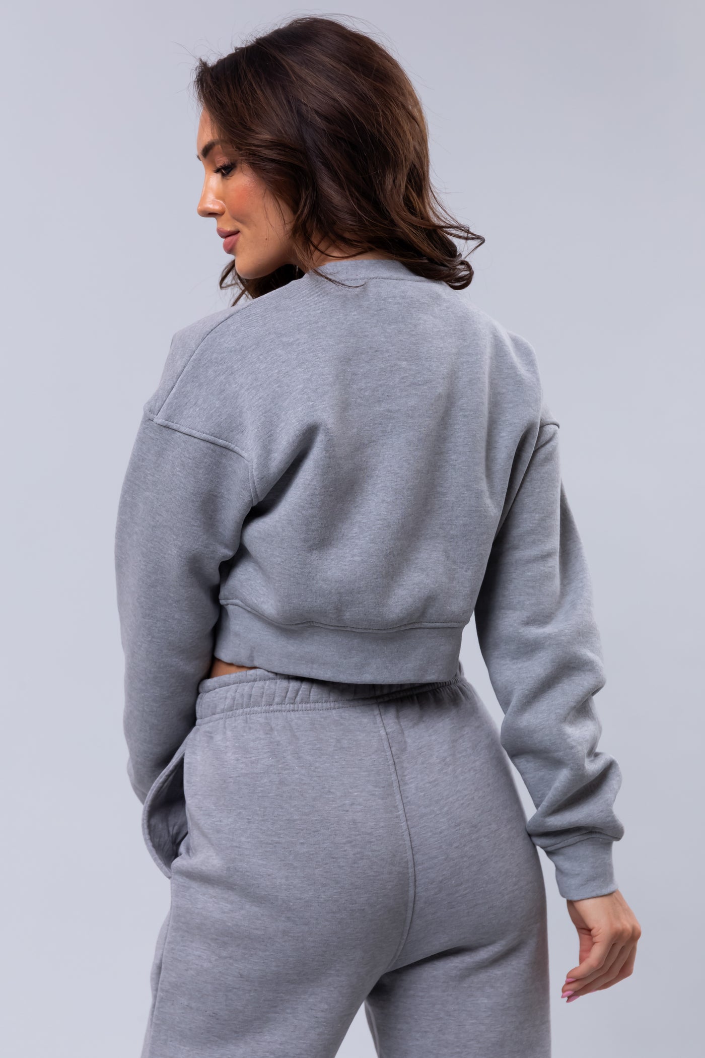 Heather Grey Fleece Cropped Sweatshirt