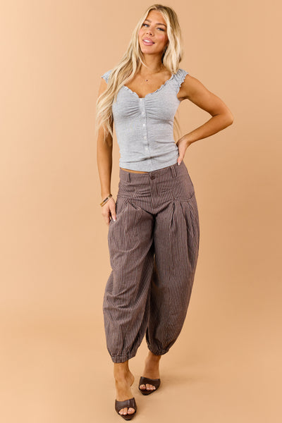 Heather Grey Frill Trim Faux Button Down Tank Top