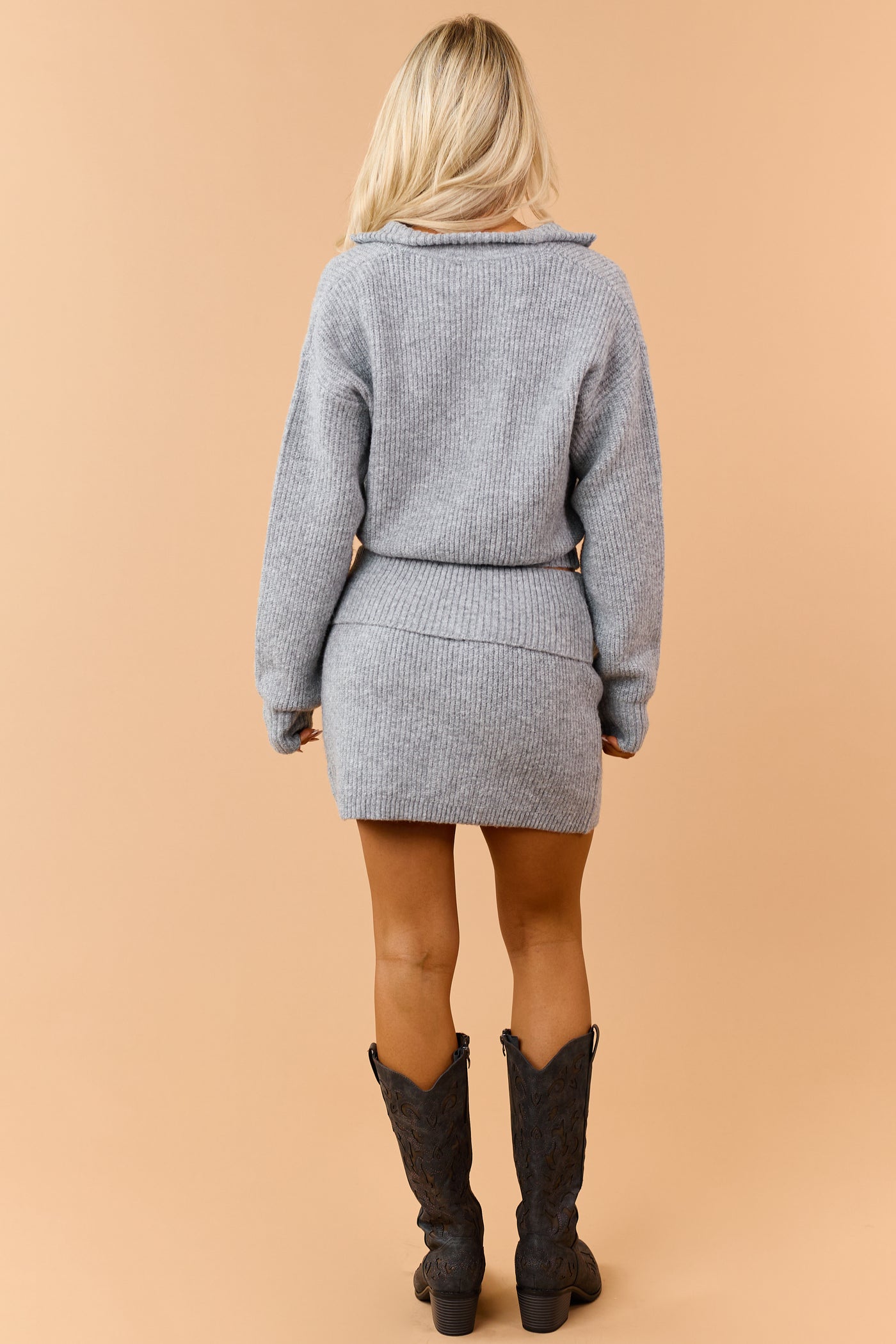 Heather Grey Half Zip Sweater and Mini Skirt Set