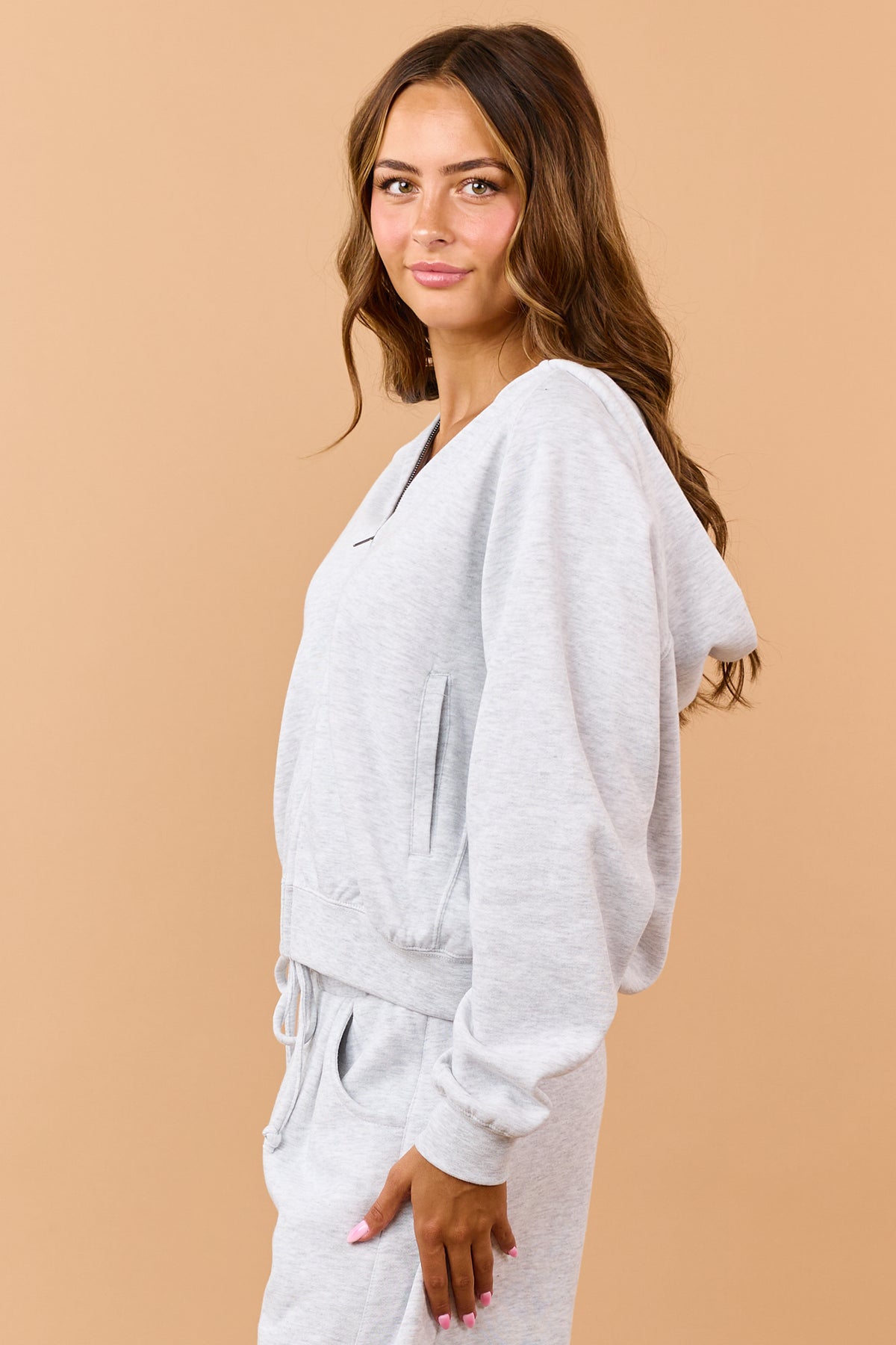 Heather Grey Hooded Zip Up Fleece Jacket