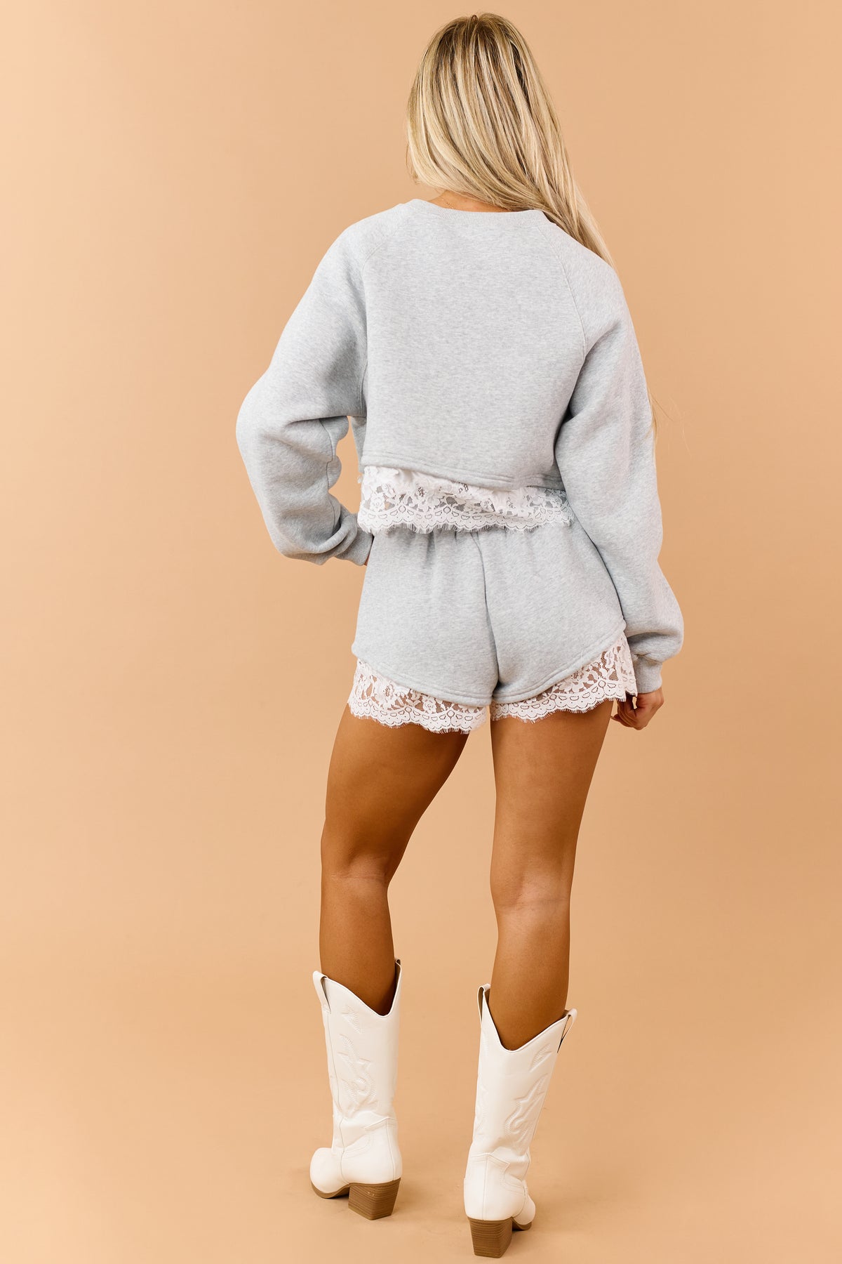 Heather Grey Lace Trim Sweatshirt and Shorts Set