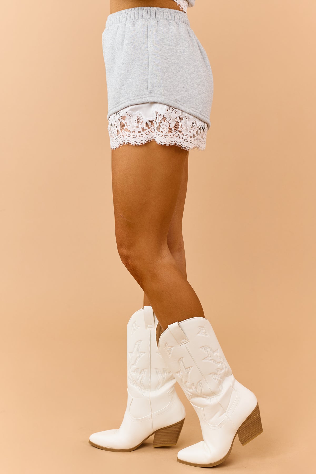 Heather Grey Lace Trim Sweatshirt and Shorts Set