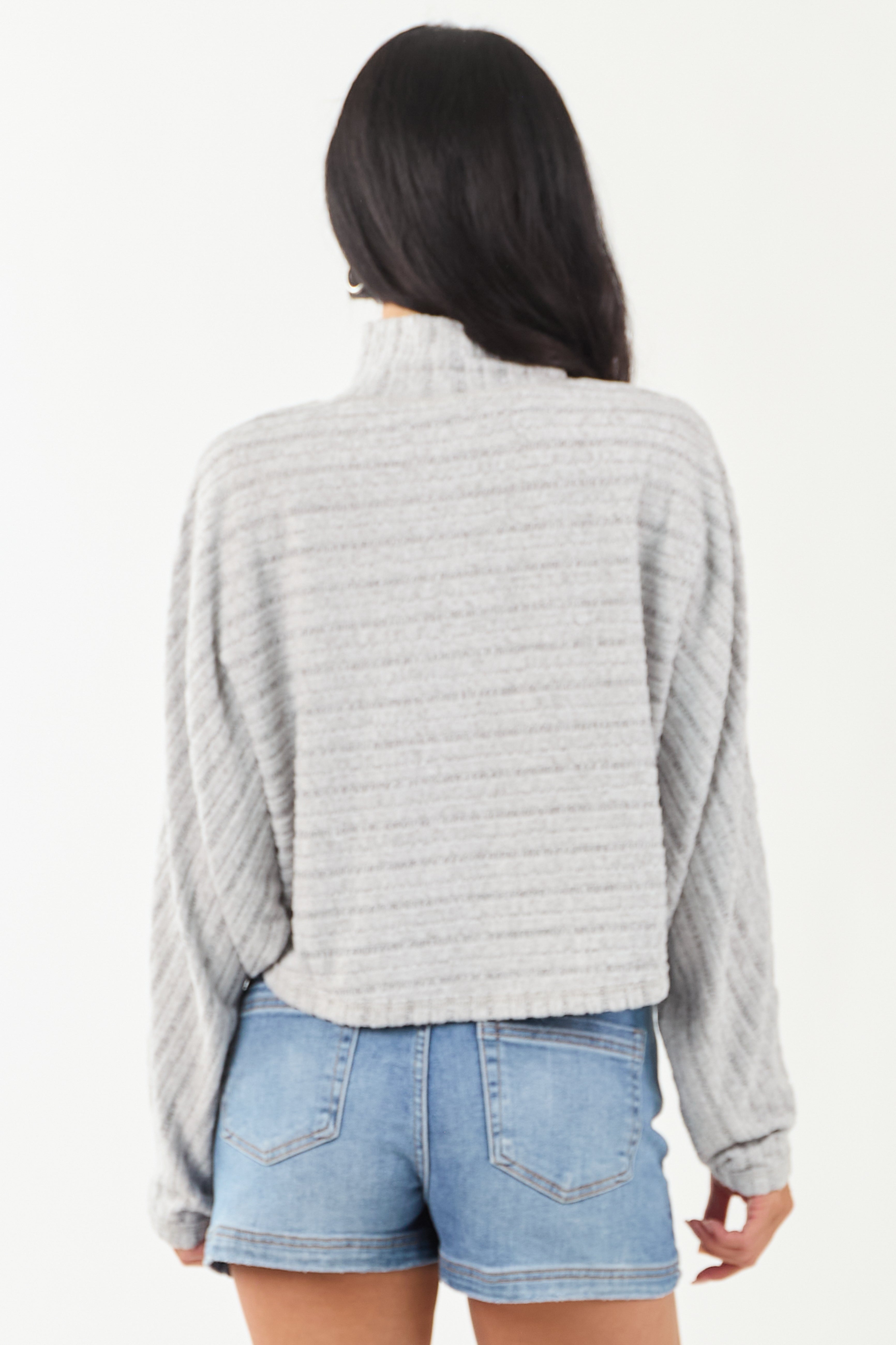 Heather Grey Mock Neck Soft Long Sleeve Top