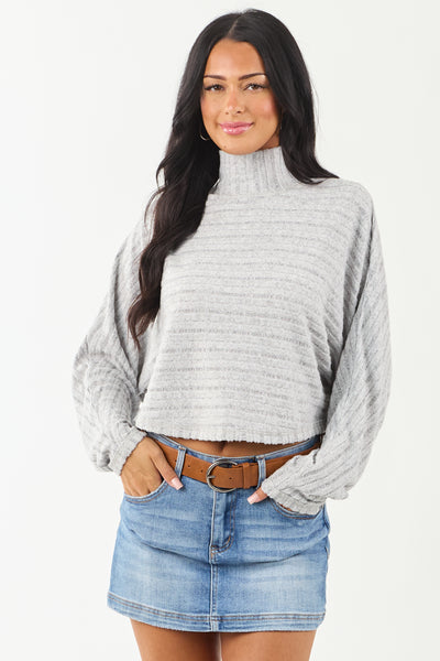 Heather Grey Mock Neck Soft Long Sleeve Top