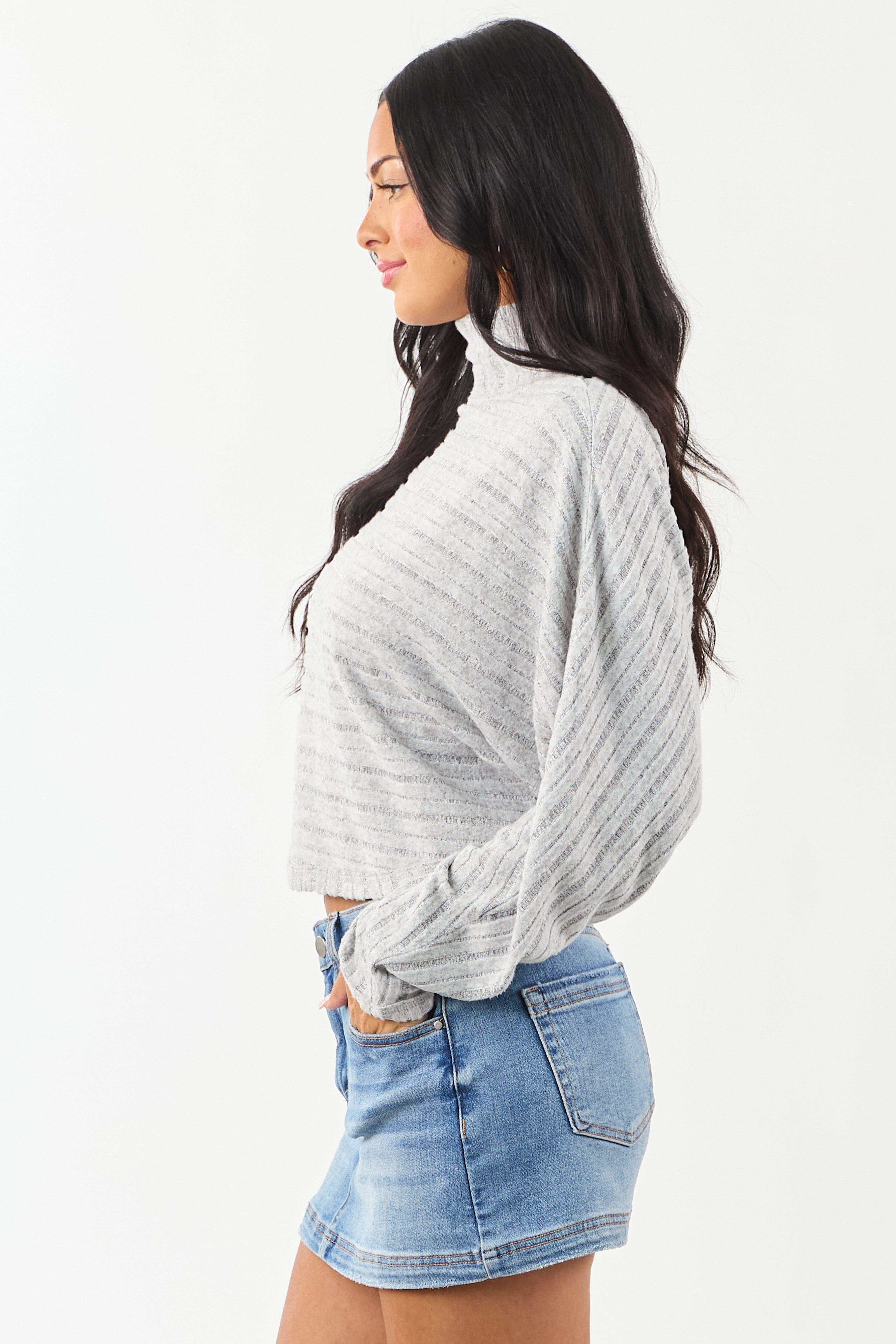 Heather Grey Mock Neck Soft Long Sleeve Top