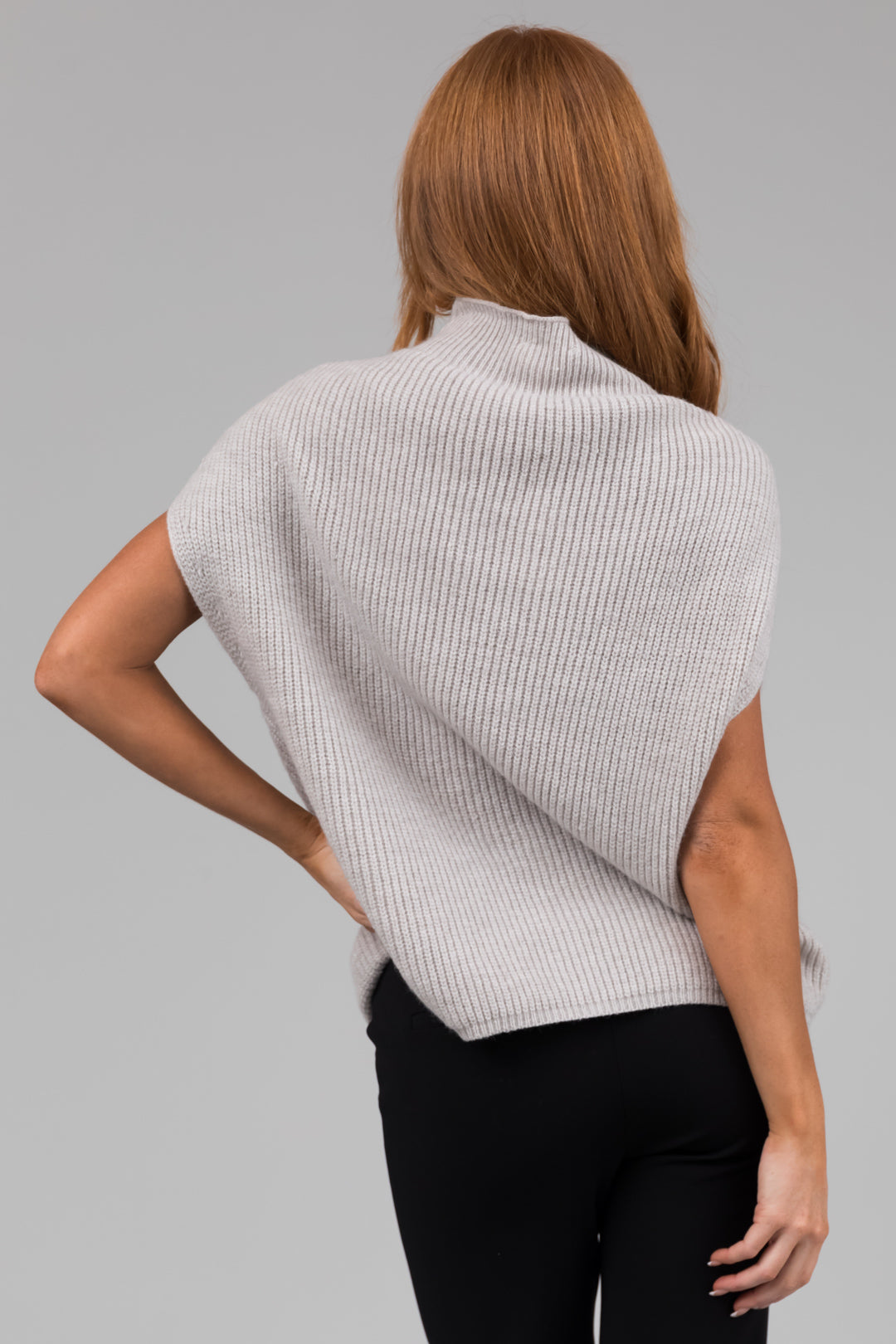 Heather Grey Mock Neck Stretchy Knit Sweater Vest