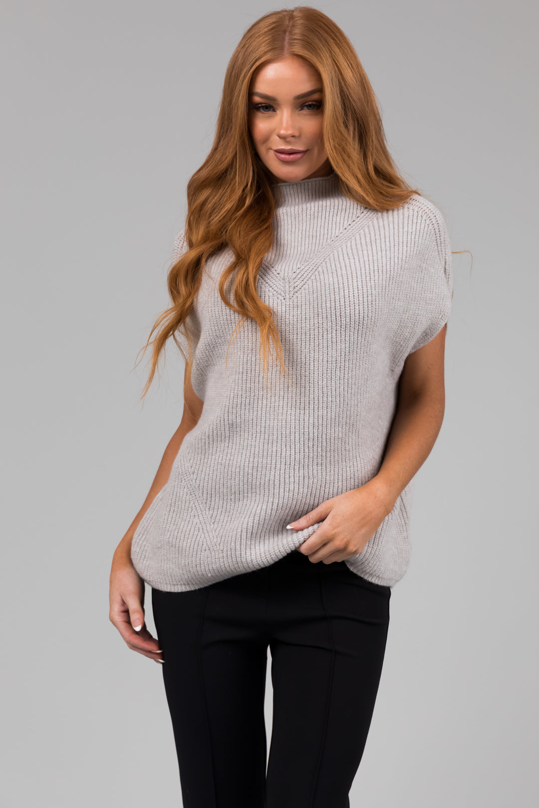 Heather Grey Mock Neck Stretchy Knit Sweater Vest