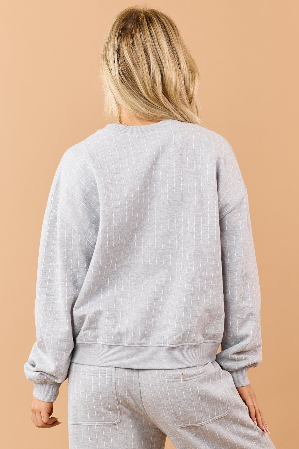 Heather Grey Pinstripe Crew Neck Sweatshirt