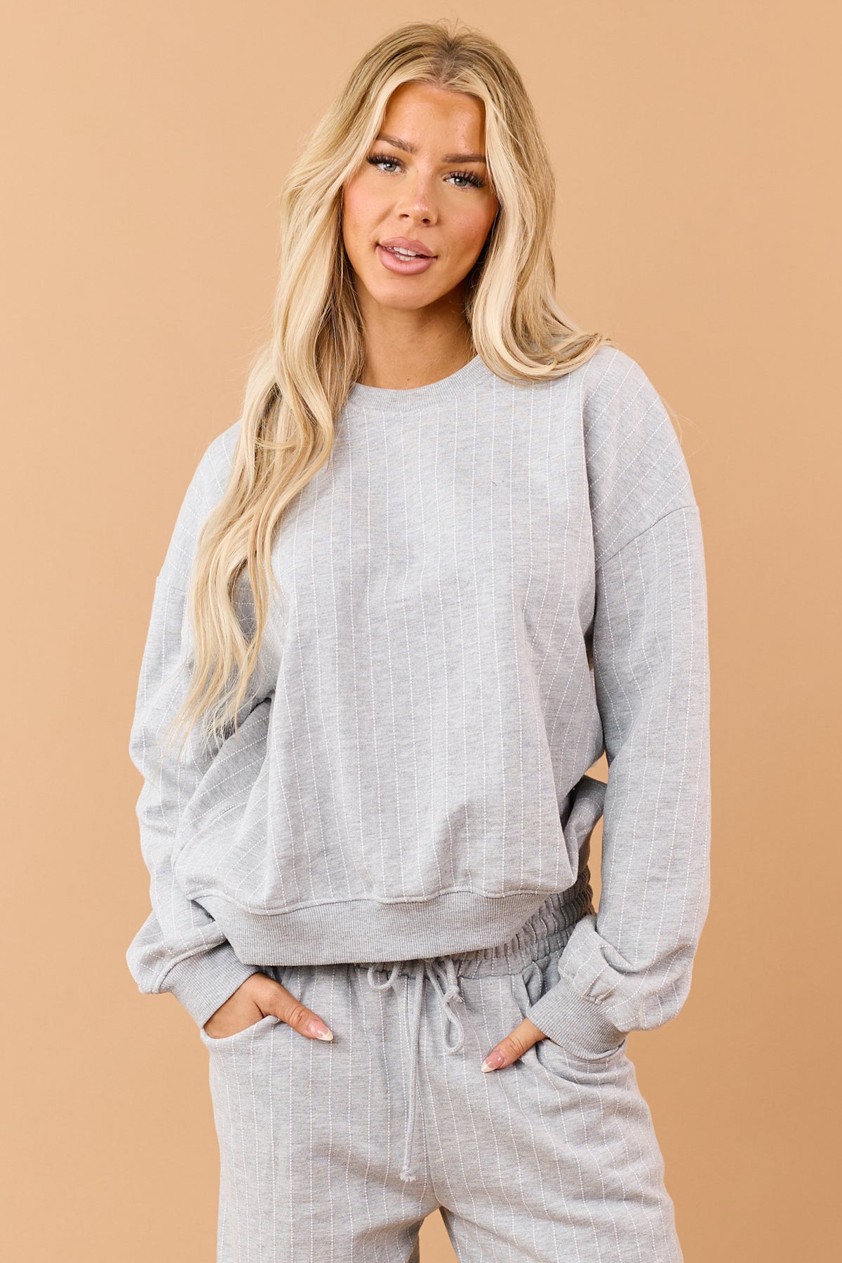 Heather Grey Pinstripe Crew Neck Sweatshirt