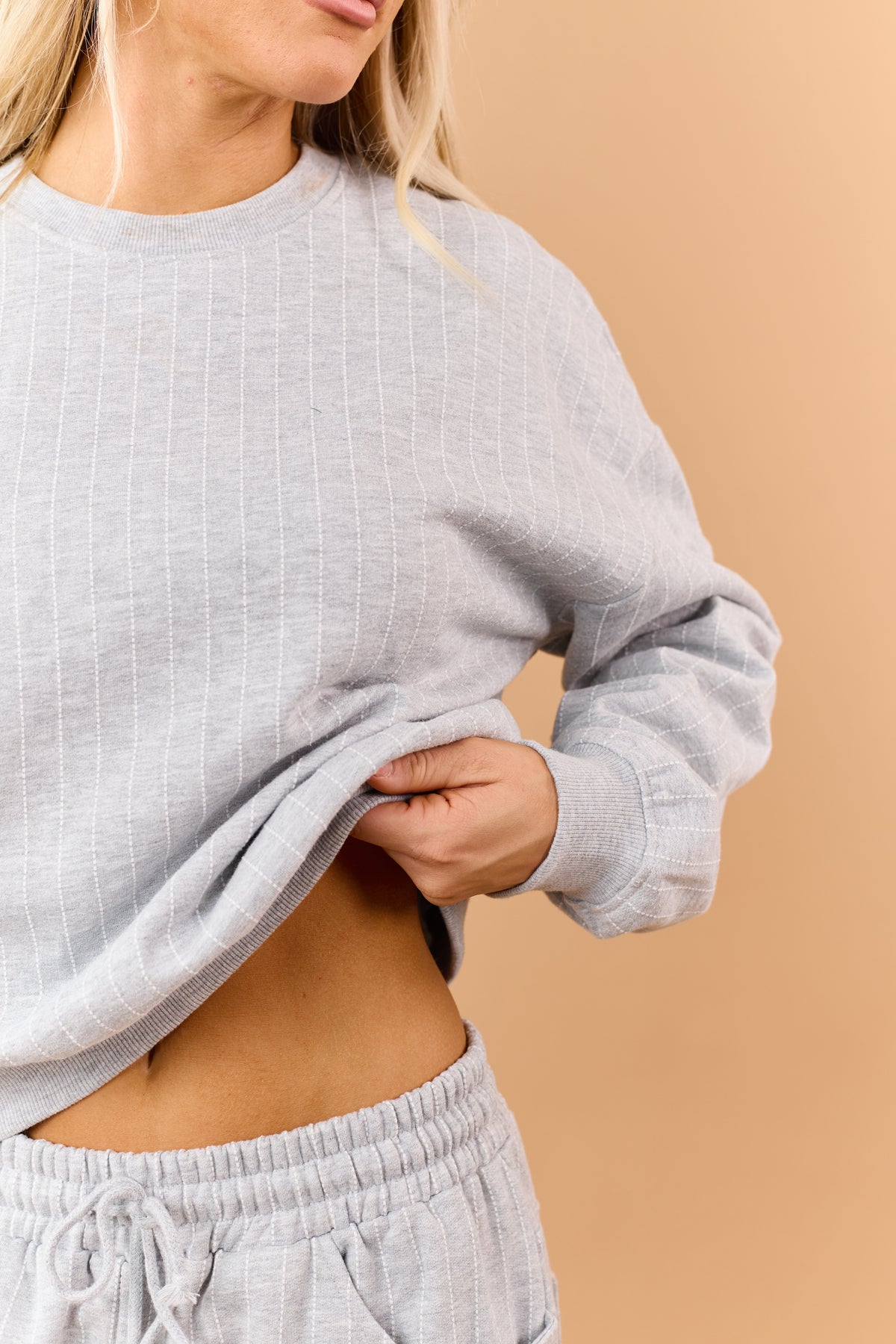 Heather Grey Pinstripe Crew Neck Sweatshirt