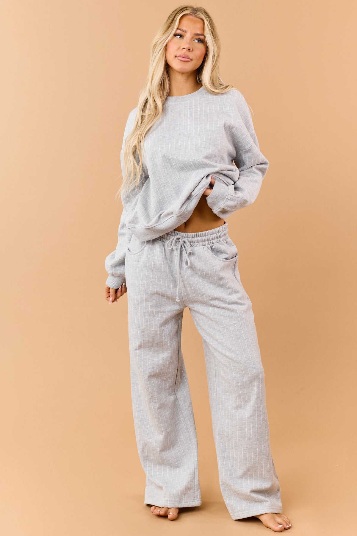 Heather Grey Pinstripe Crew Neck Sweatshirt