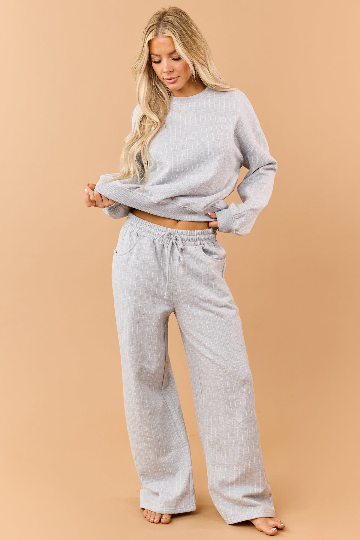 Heather Grey Pinstripe Crew Neck Sweatshirt