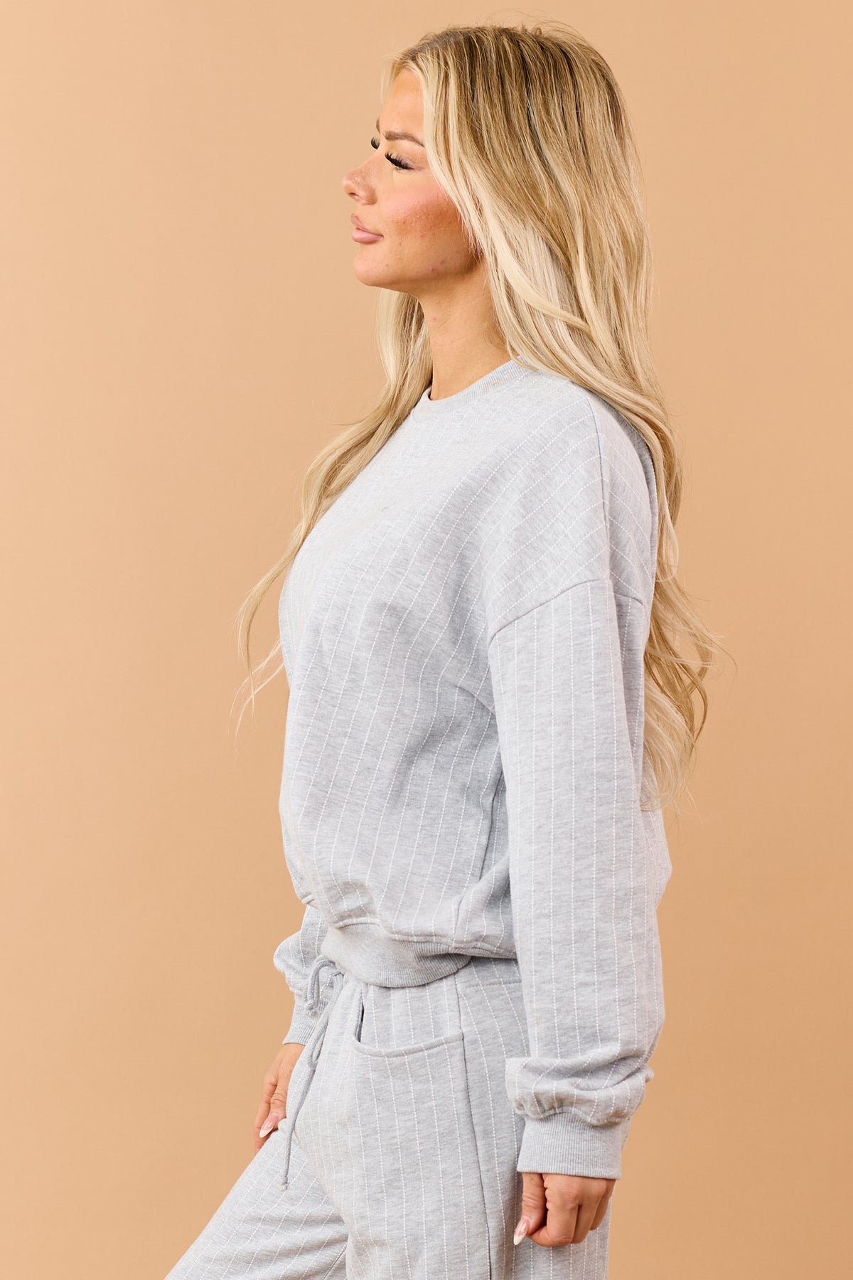 Heather Grey Pinstripe Crew Neck Sweatshirt