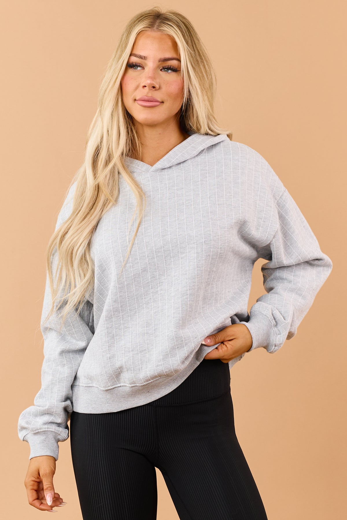 Heather Grey Pinstripe French Terry Hoodie