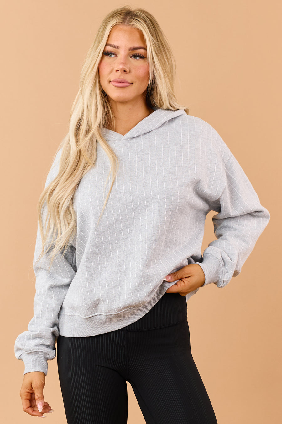 Heather Grey Pinstripe French Terry Hoodie