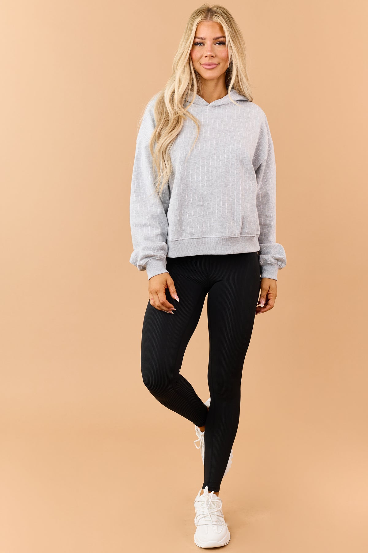 Heather Grey Pinstripe French Terry Hoodie