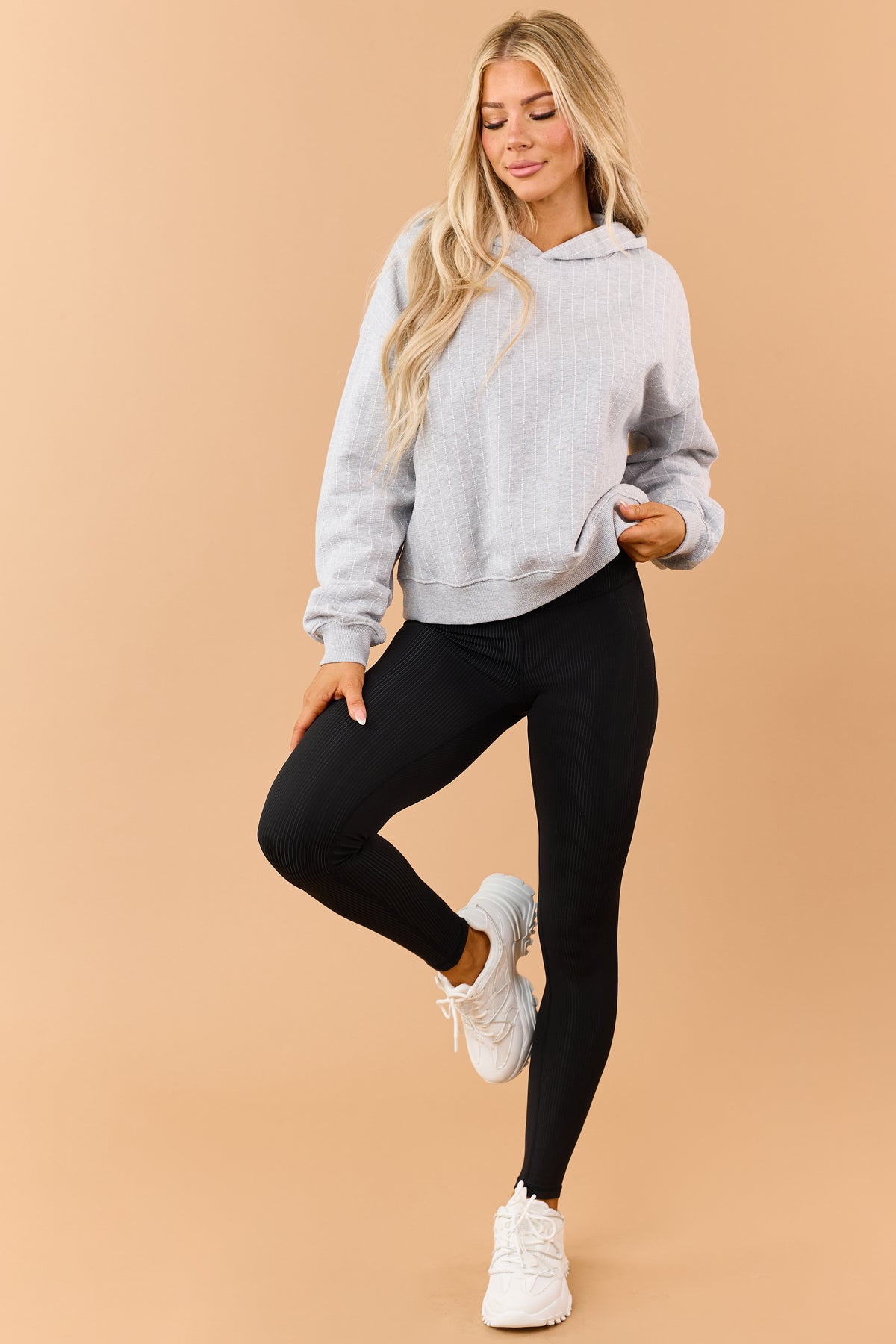 Heather Grey Pinstripe French Terry Hoodie