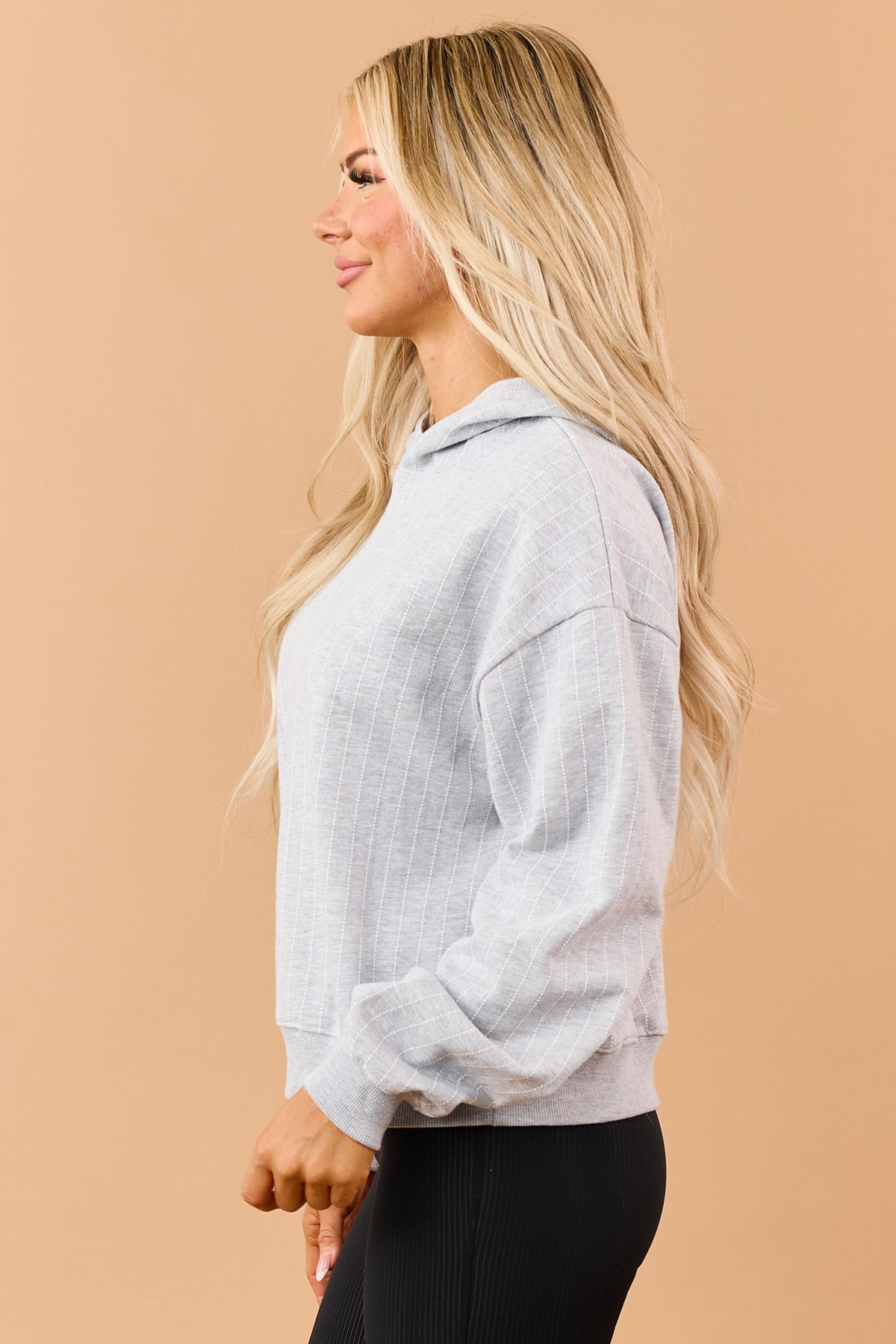 Heather Grey Pinstripe French Terry Hoodie