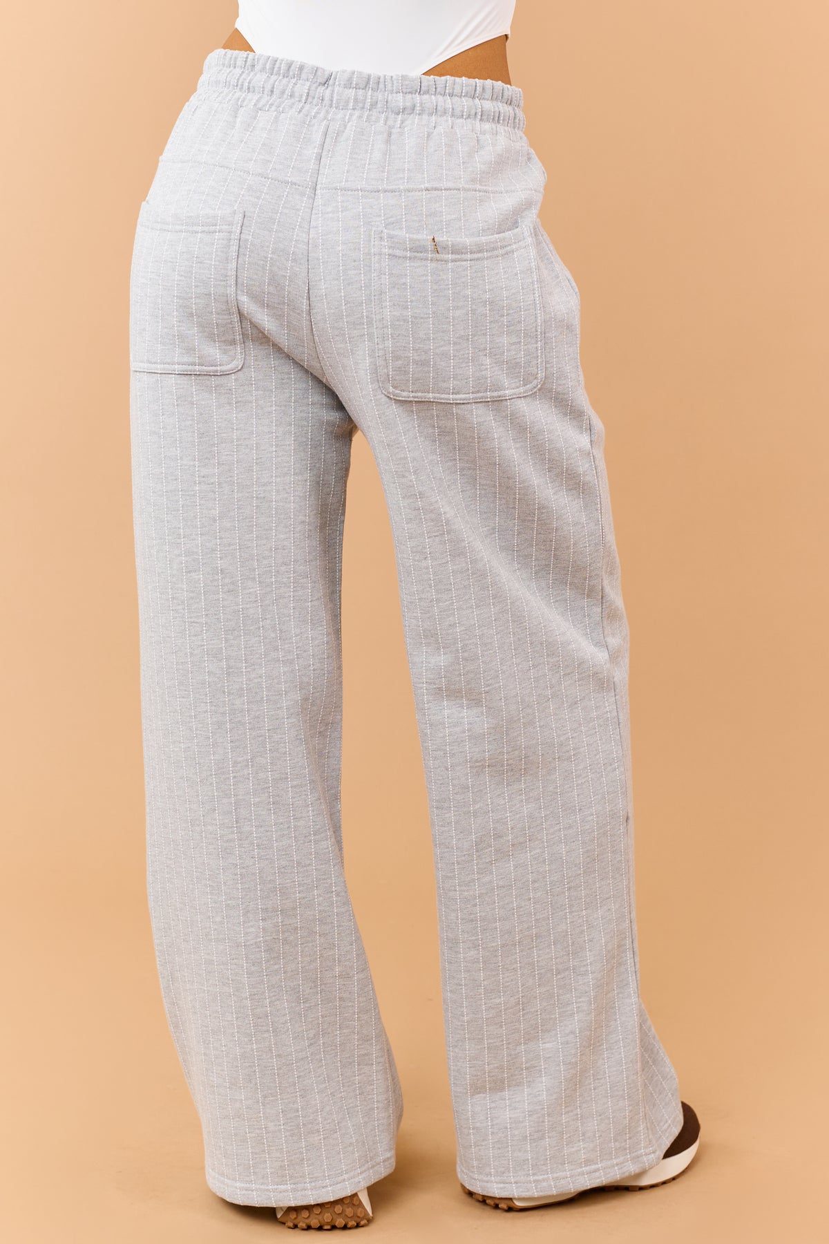 Heather Grey Pinstripe Soft Knit Drawstring Sweatpants