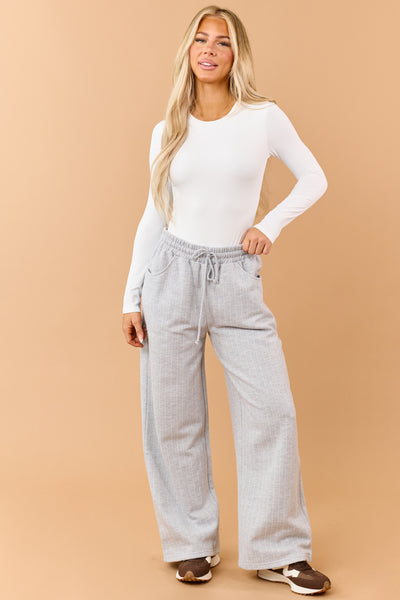 Heather Grey Pinstripe Soft Knit Drawstring Sweatpants