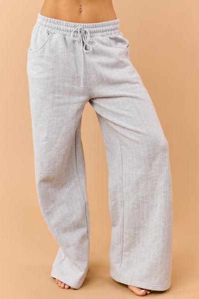 Heather Grey Pinstripe Soft Knit Drawstring Sweatpants