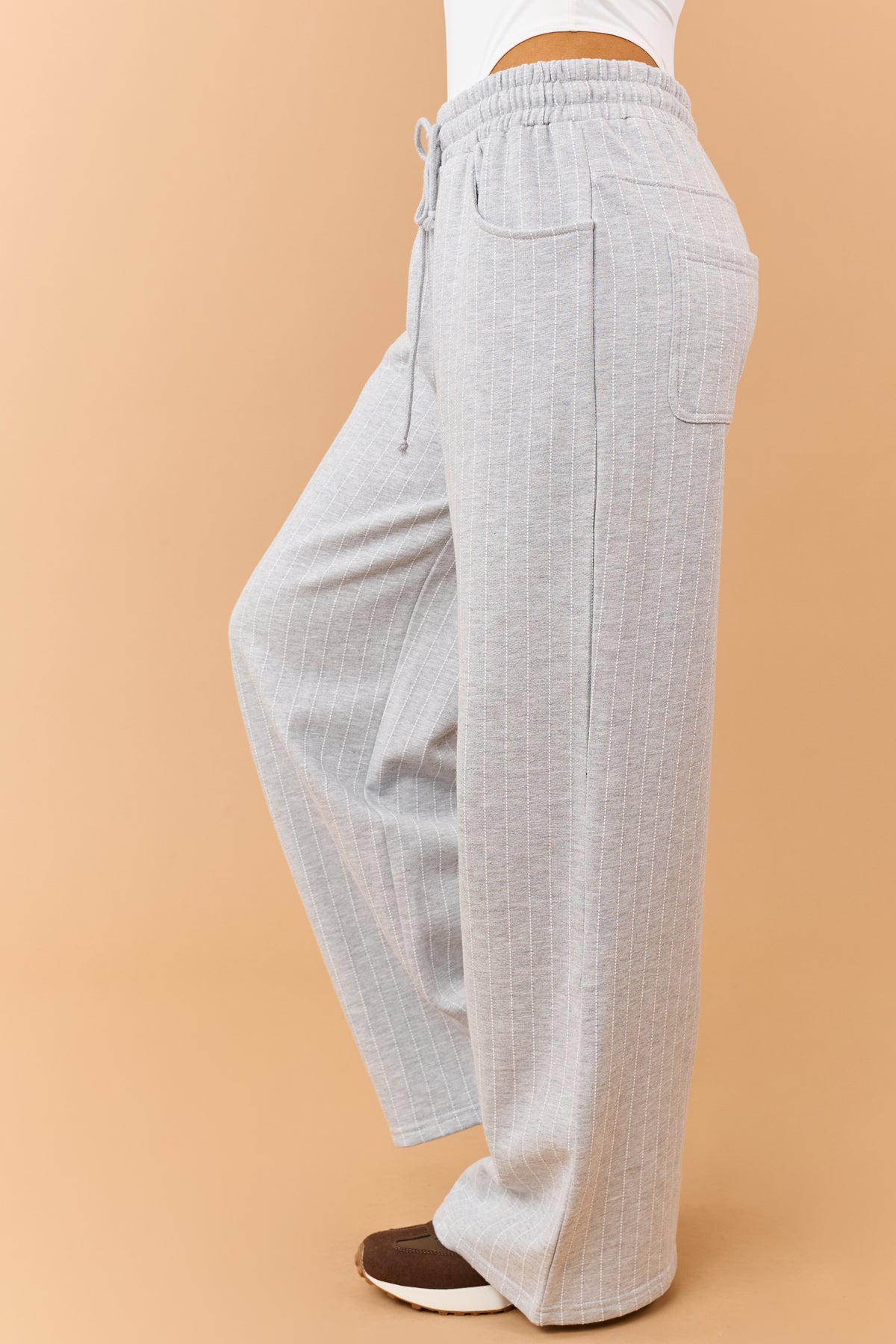 Heather Grey Pinstripe Soft Knit Drawstring Sweatpants