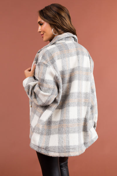 Heather Grey Plaid Button Up Shacket