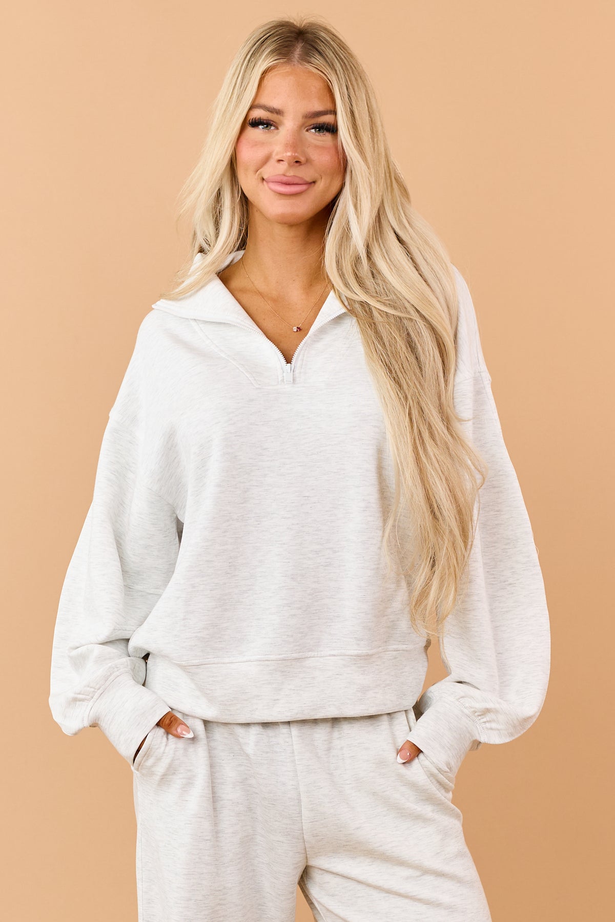 Heather Grey Quarter Zip Modal Scuba Knit Sweatshirt