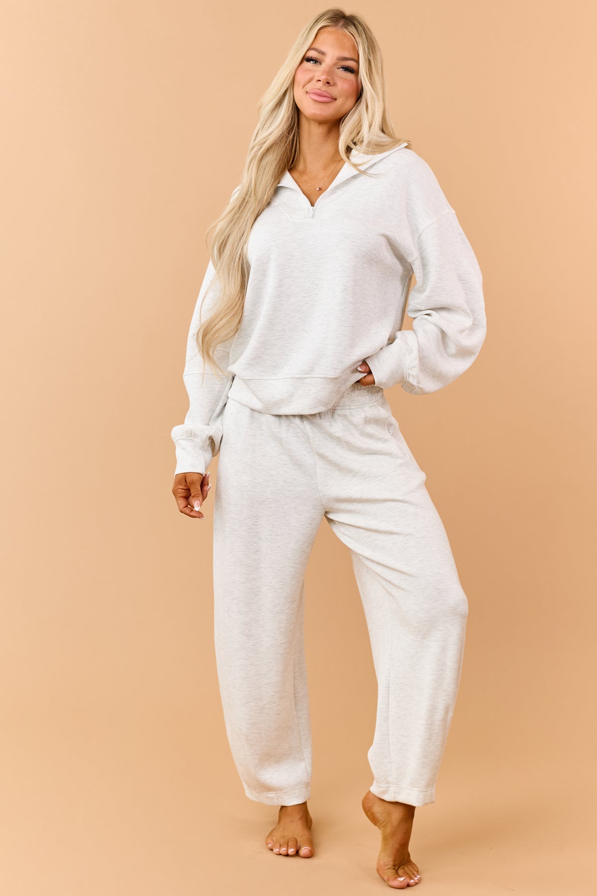 Heather Grey Quarter Zip Modal Scuba Knit Sweatshirt