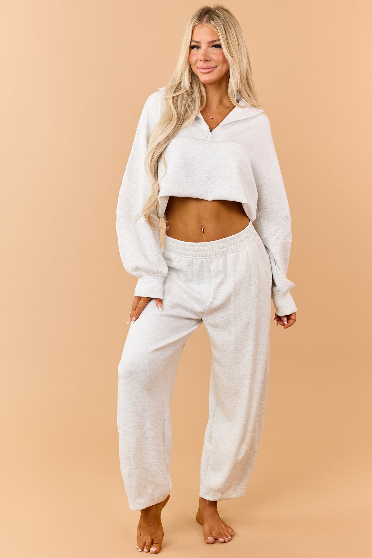 Heather Grey Quarter Zip Modal Scuba Knit Sweatshirt