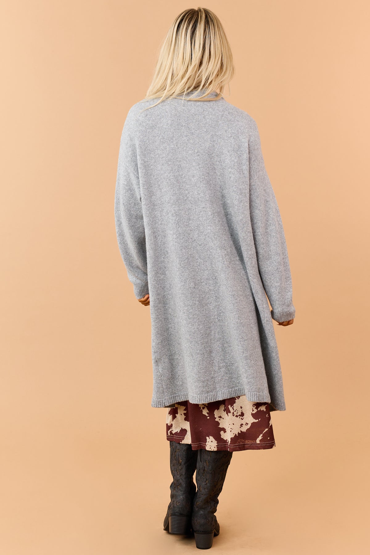 Heather Grey Rib Knit Open Front Duster Cardigan