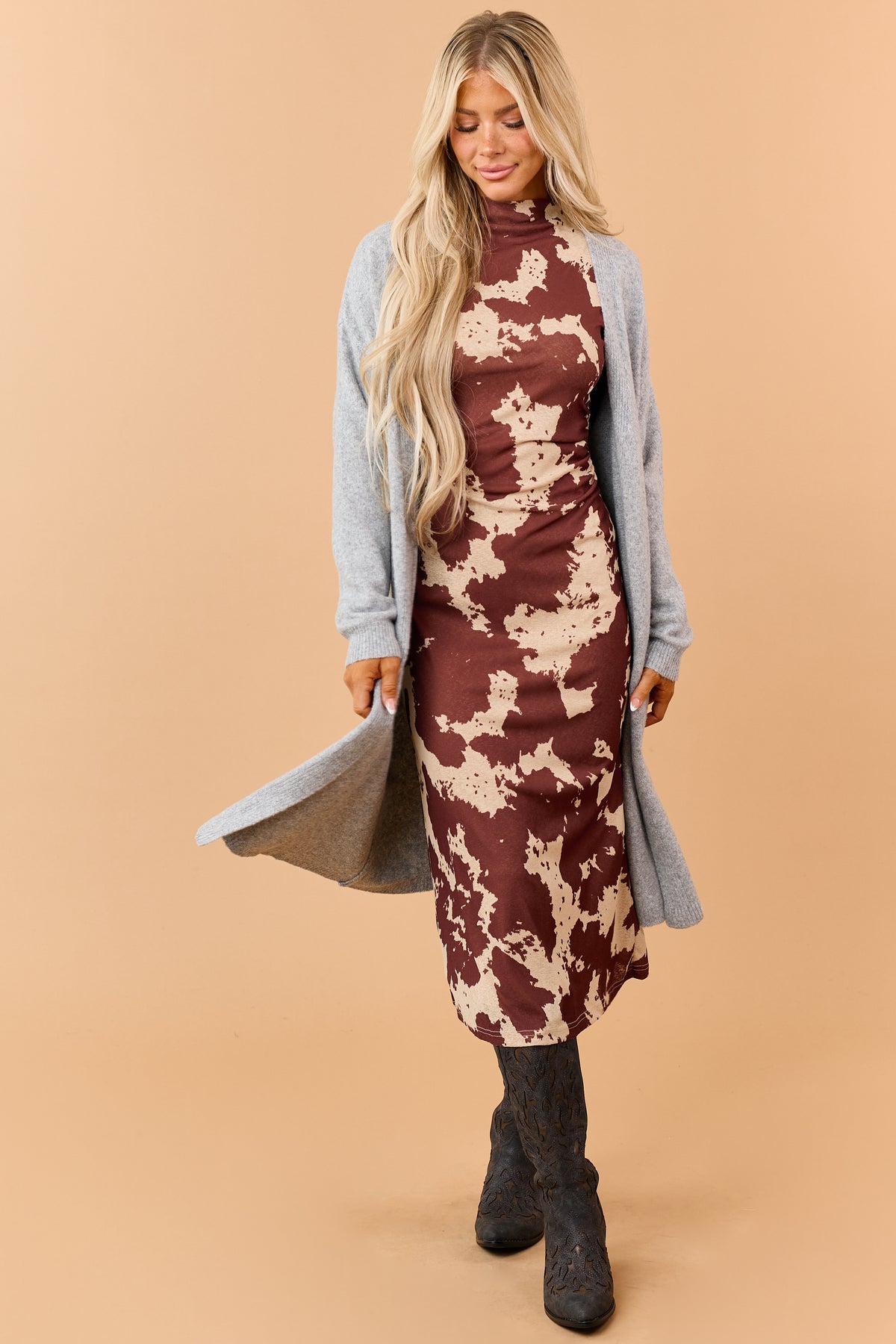 Heather Grey Rib Knit Open Front Duster Cardigan