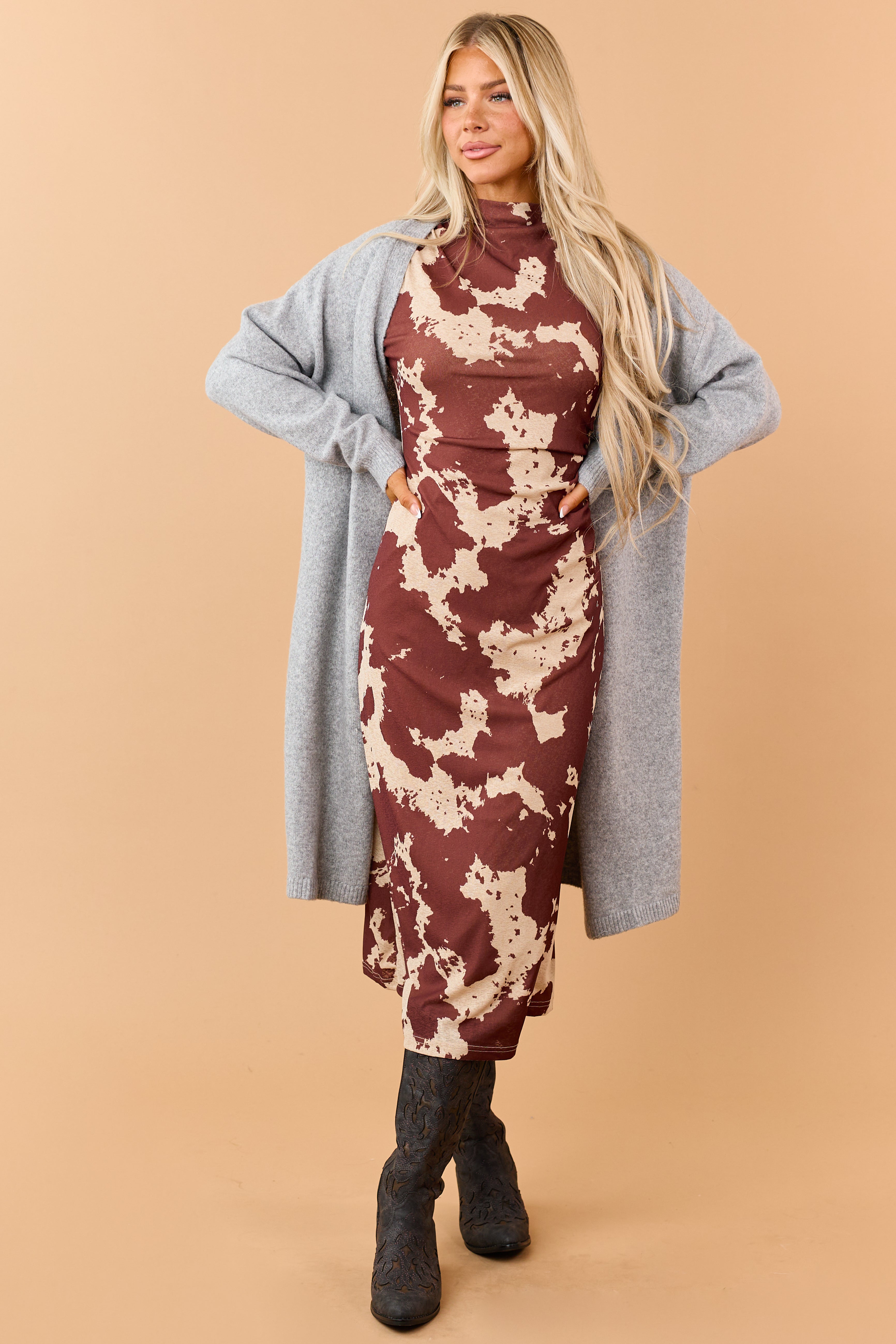 Heather Grey Rib Knit Open Front Duster Cardigan