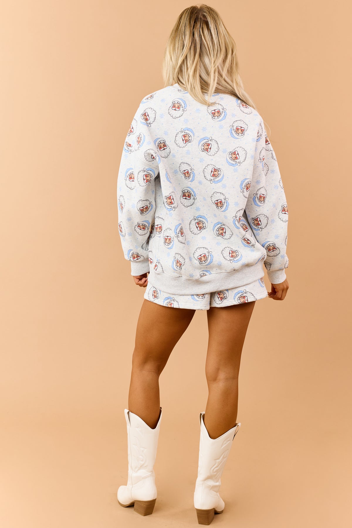 Heather Grey Santa Pattern Sweatshirt and Shorts Set