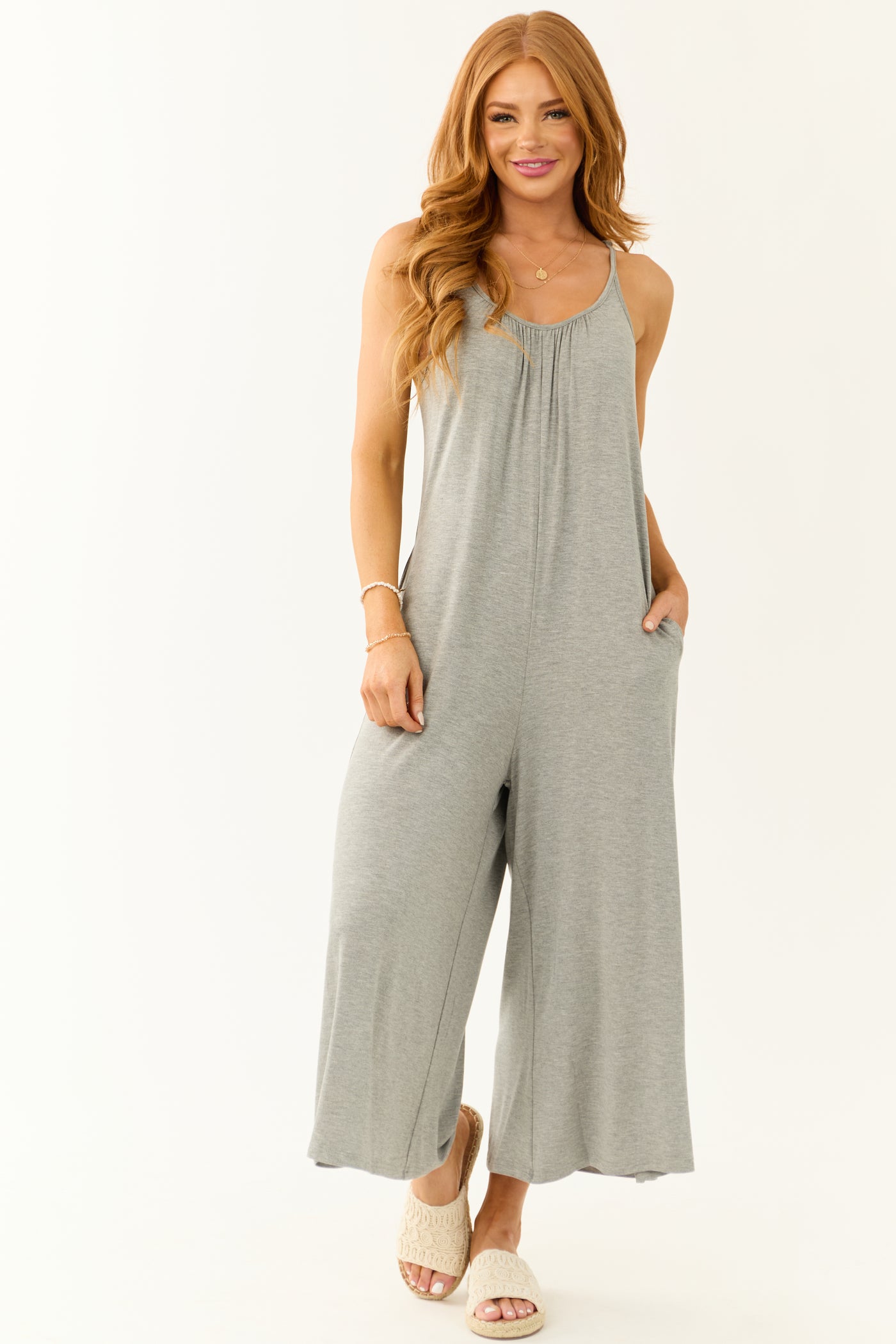 Heather Grey Sleeveless Loose Fit Soft Jumpsuit