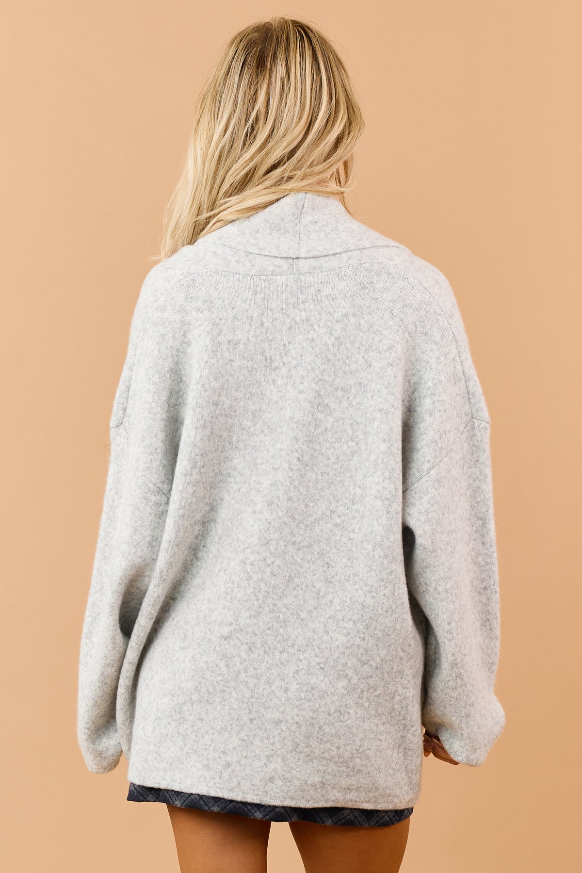 Heather Grey Soft Knit Shawl Collar Open Front Cardigan