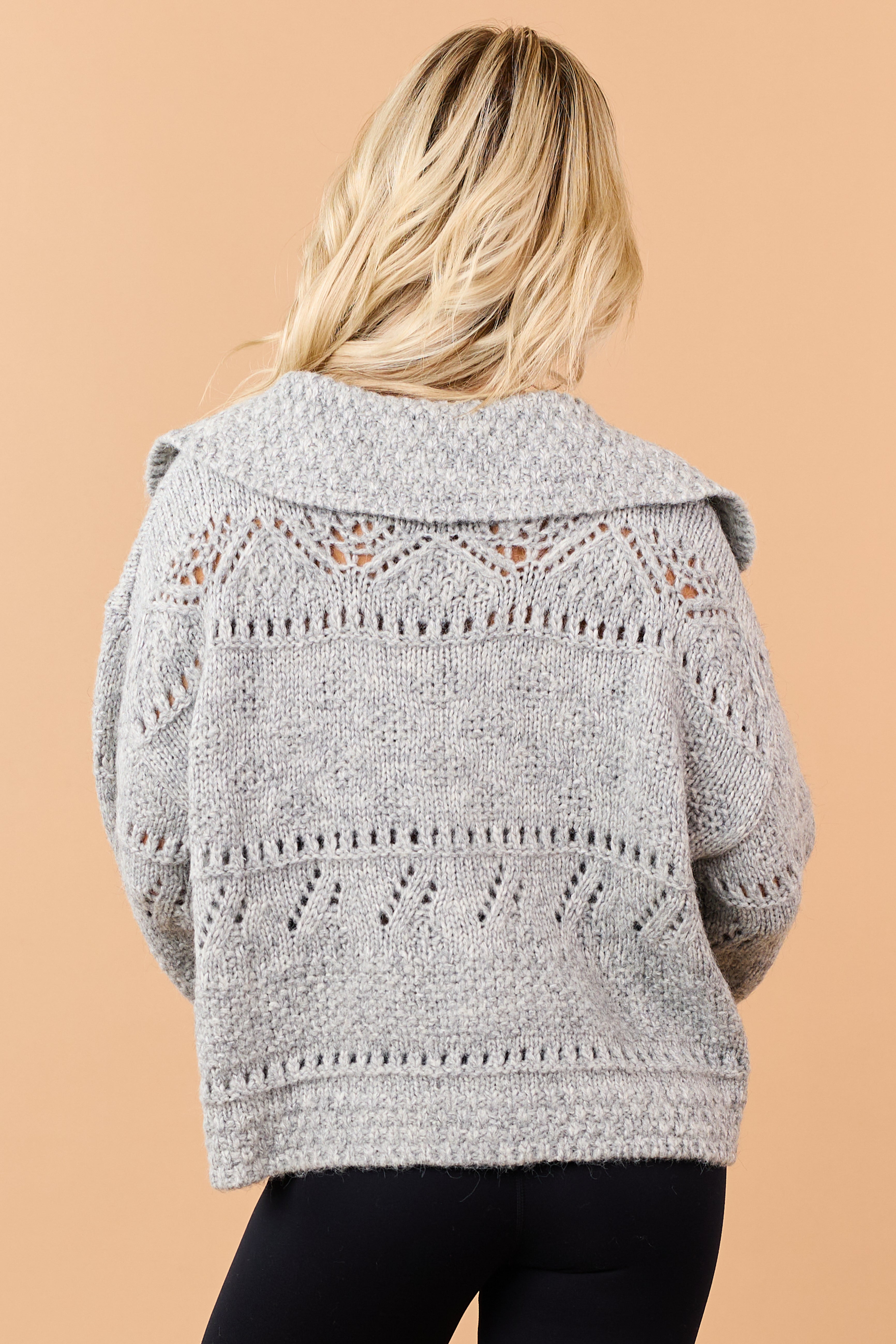 Heather Grey Wool Blend Knit Button Down Cardigan