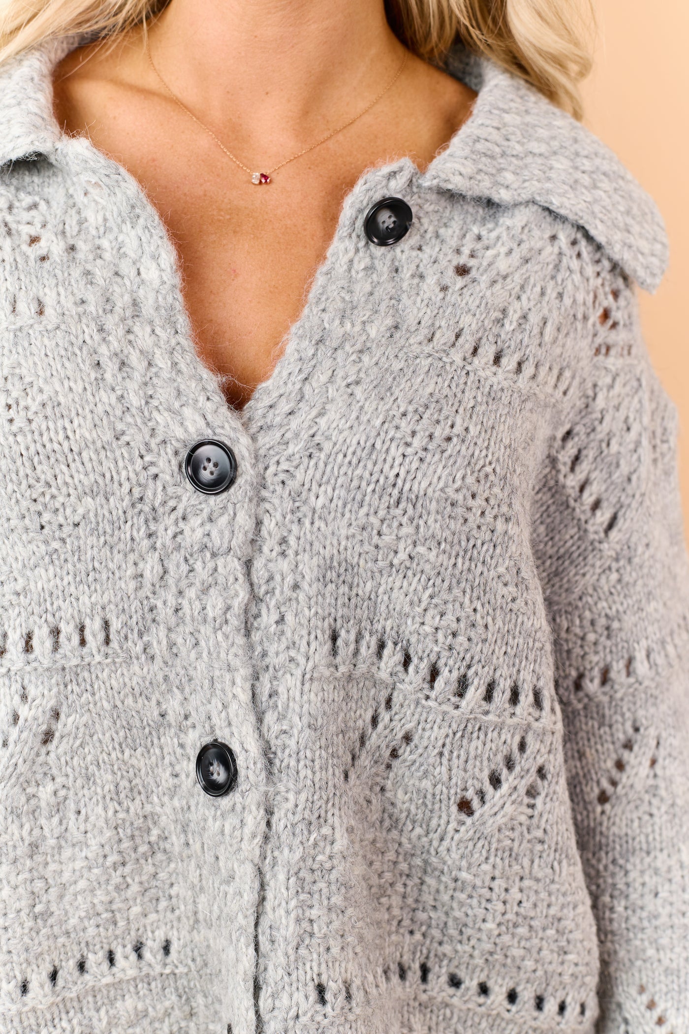 Heather Grey Wool Blend Knit Button Down Cardigan