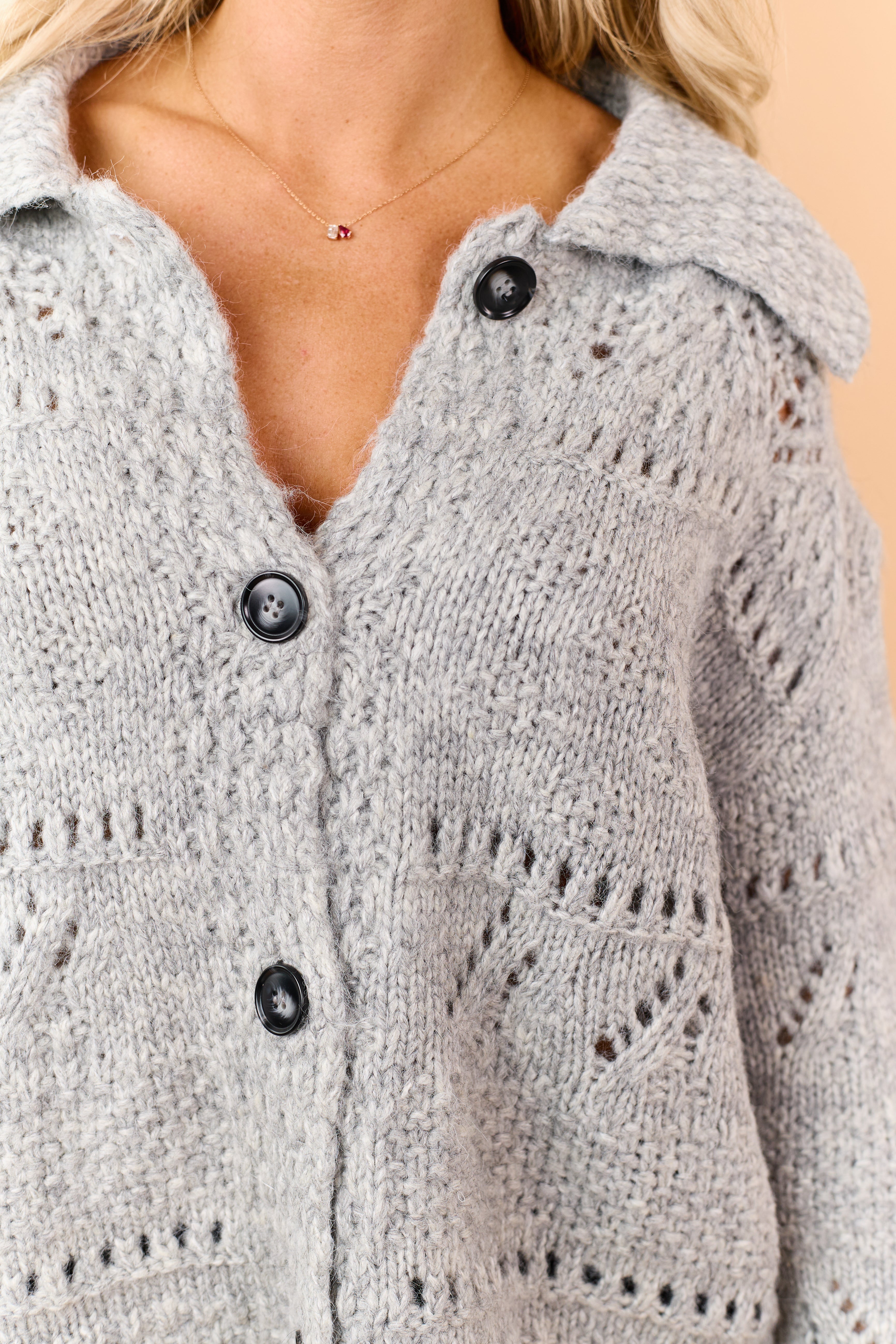 Heather Grey Wool Blend Knit Button Down Cardigan