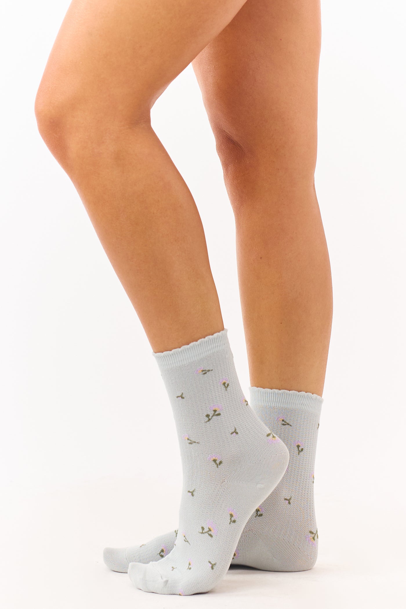 Heather Grey Ditsy Floral Print Crew Socks