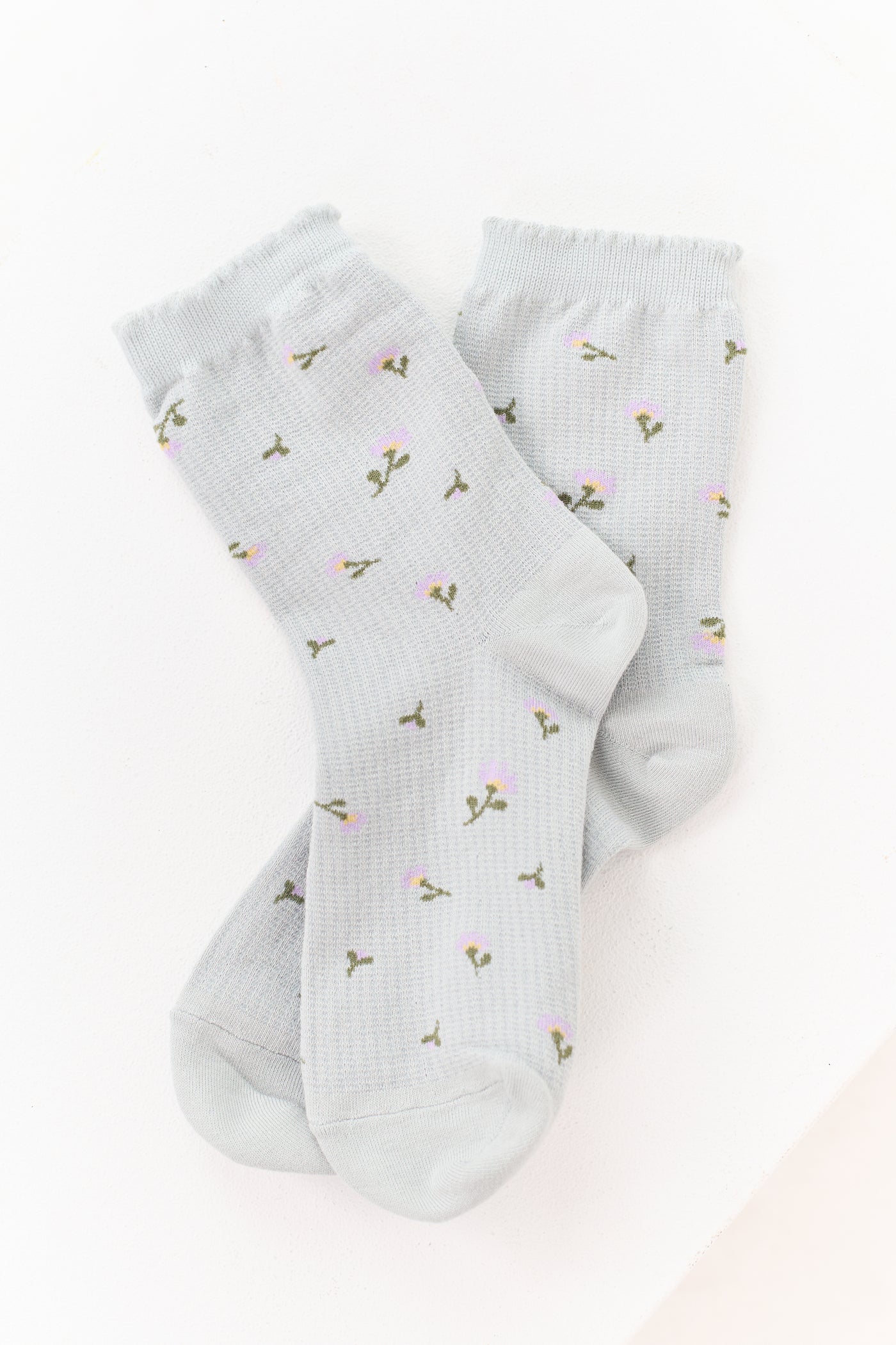 Heather Grey Ditsy Floral Print Crew Socks
