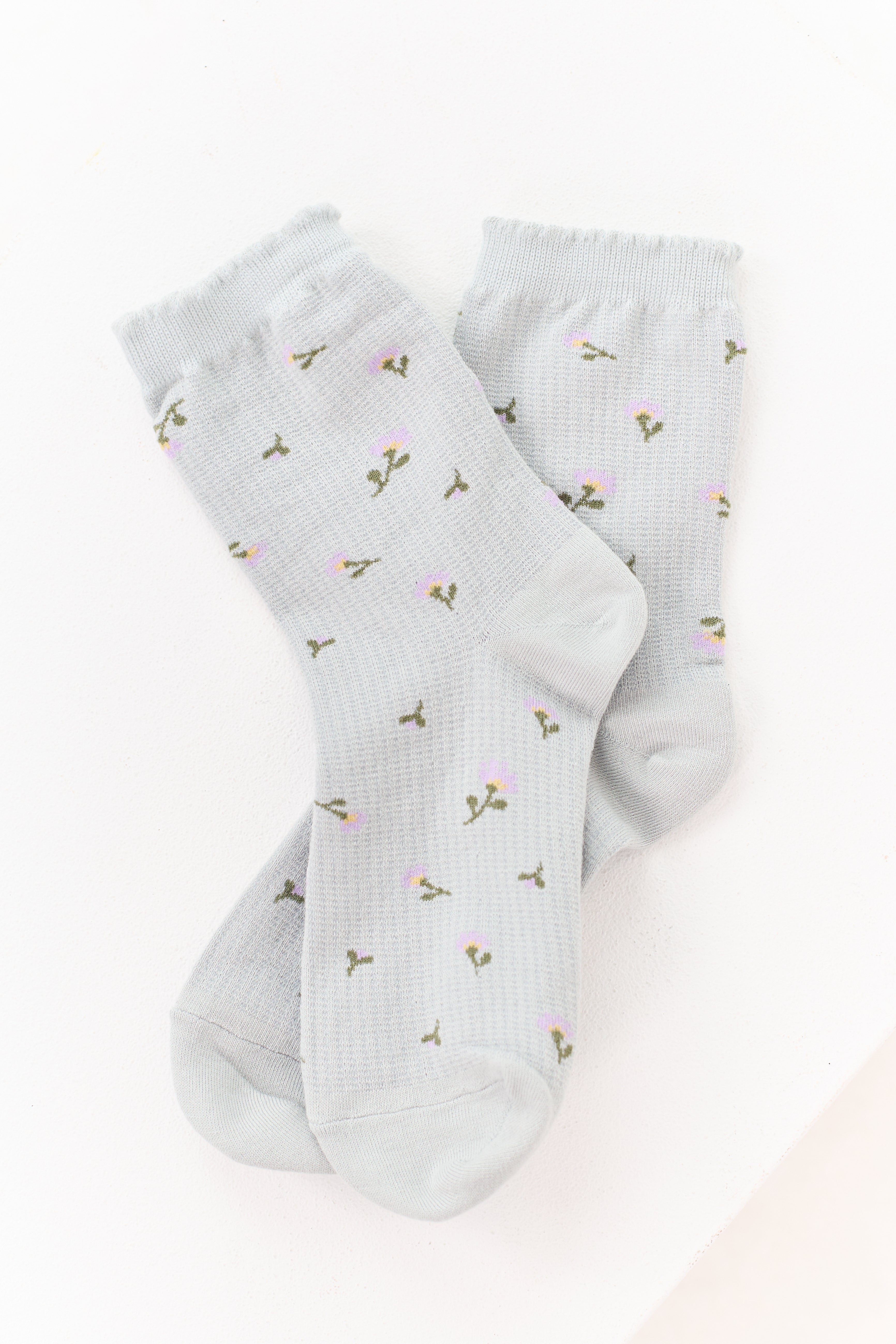Heather Grey Ditsy Floral Print Crew Socks