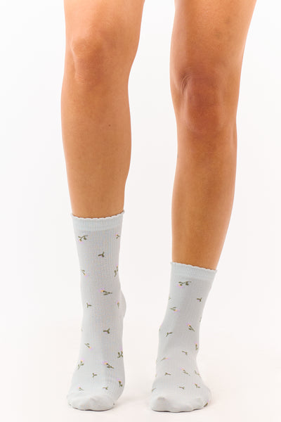 Heather Grey Ditsy Floral Print Crew Socks