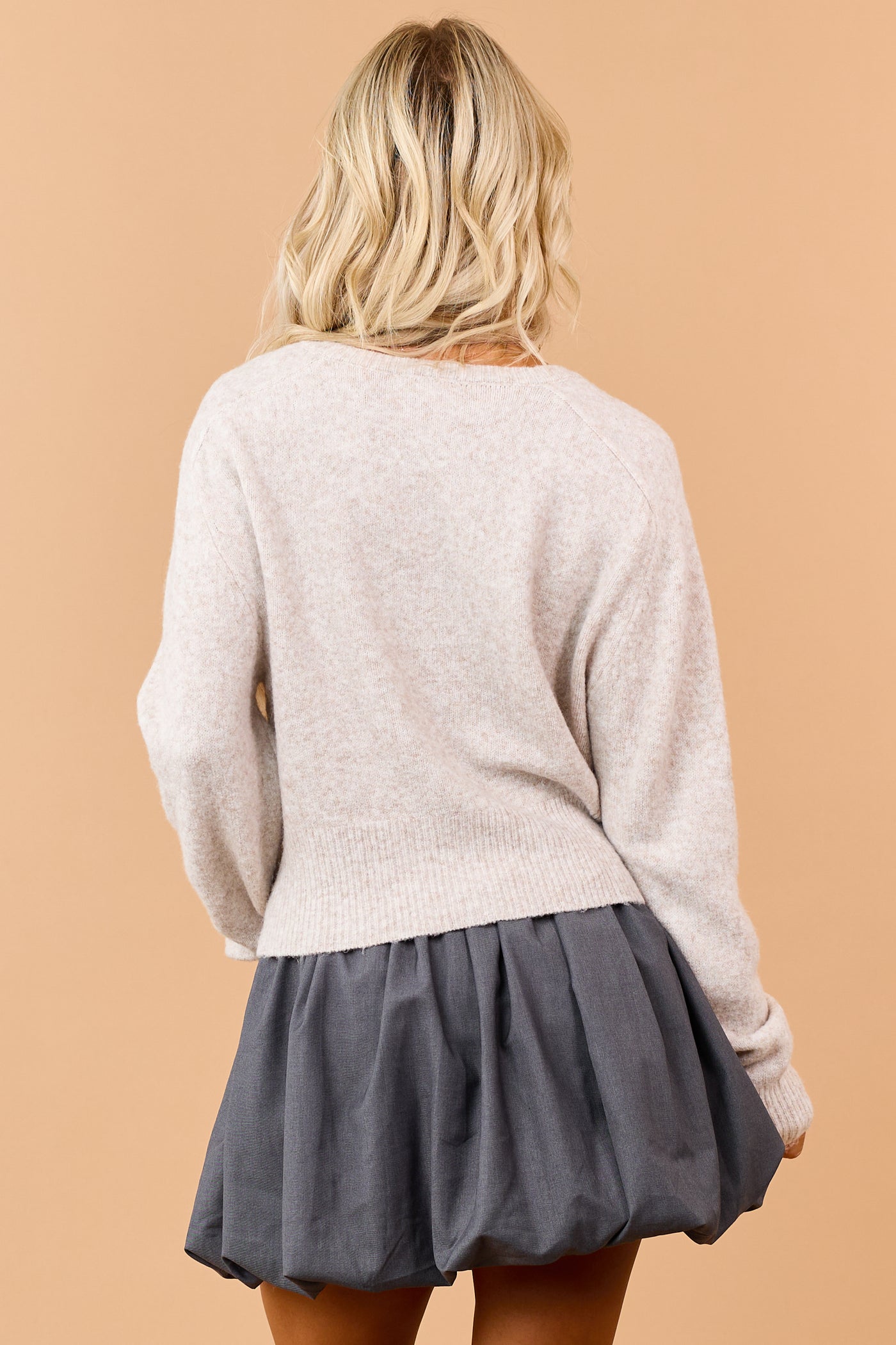 Heathered Almond Wool Blend Sweater Cardigan