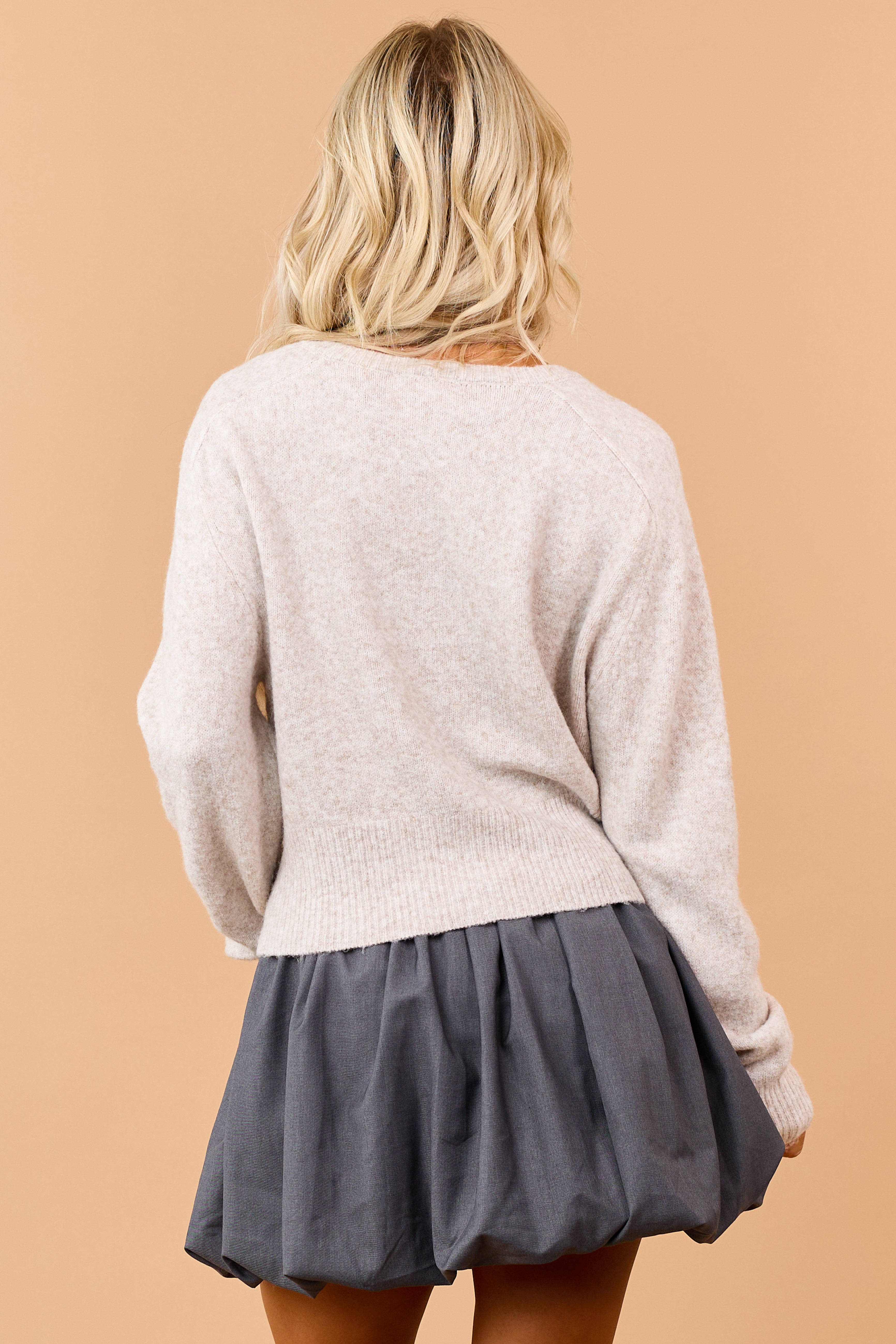 Heathered Almond Wool Blend Sweater Cardigan
