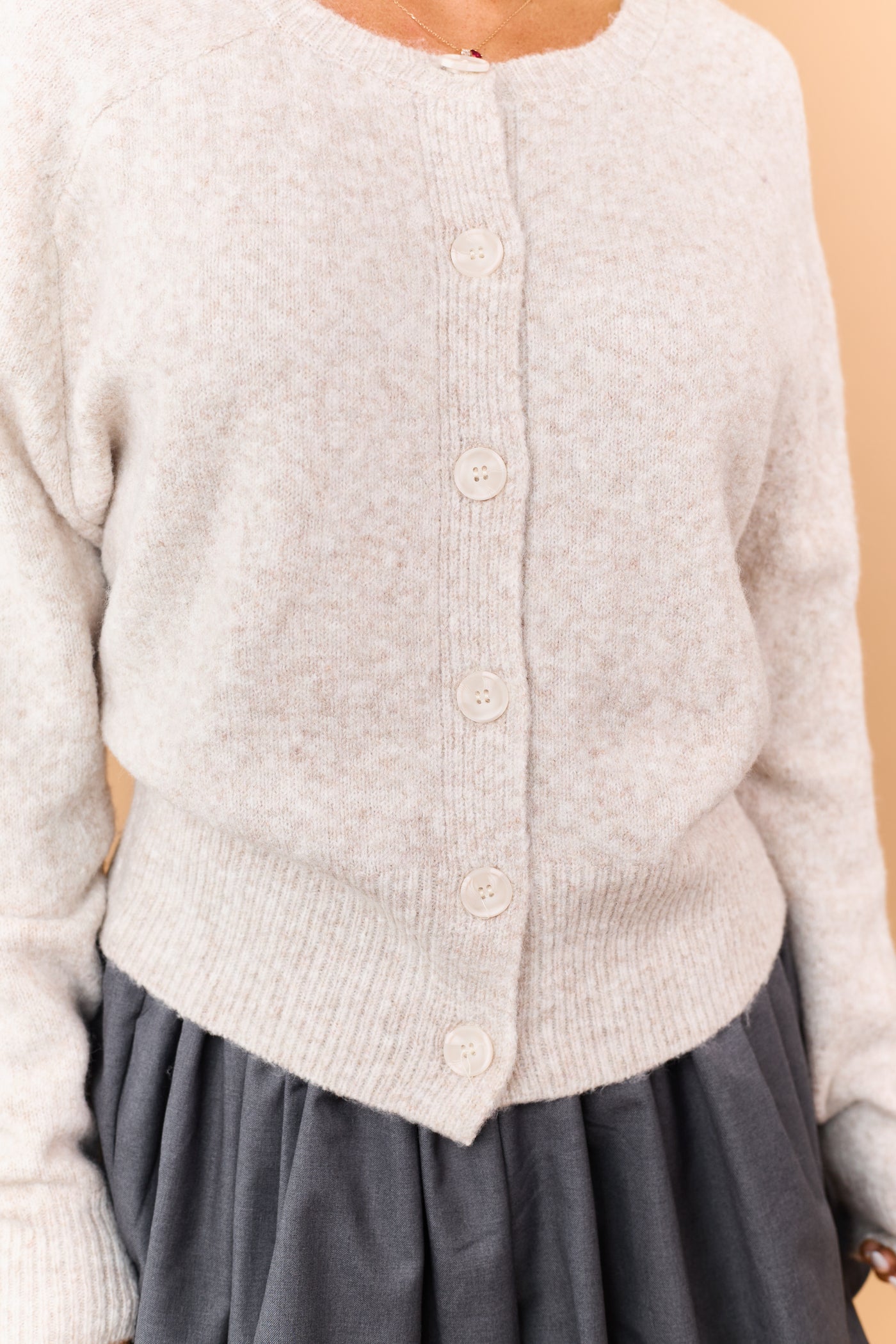 Heathered Almond Wool Blend Sweater Cardigan
